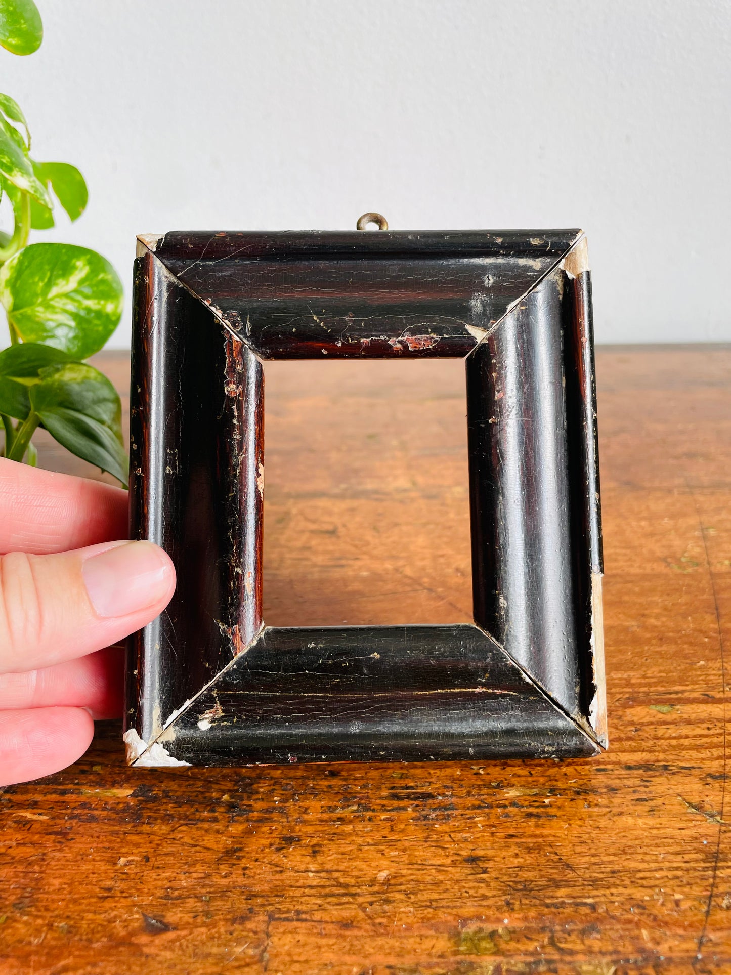 Vintage Very Old & Chippy Petite Wood Shadowbox Frame with Beautiful Aged Patina - 1.6" x 2.6" Photo Size
