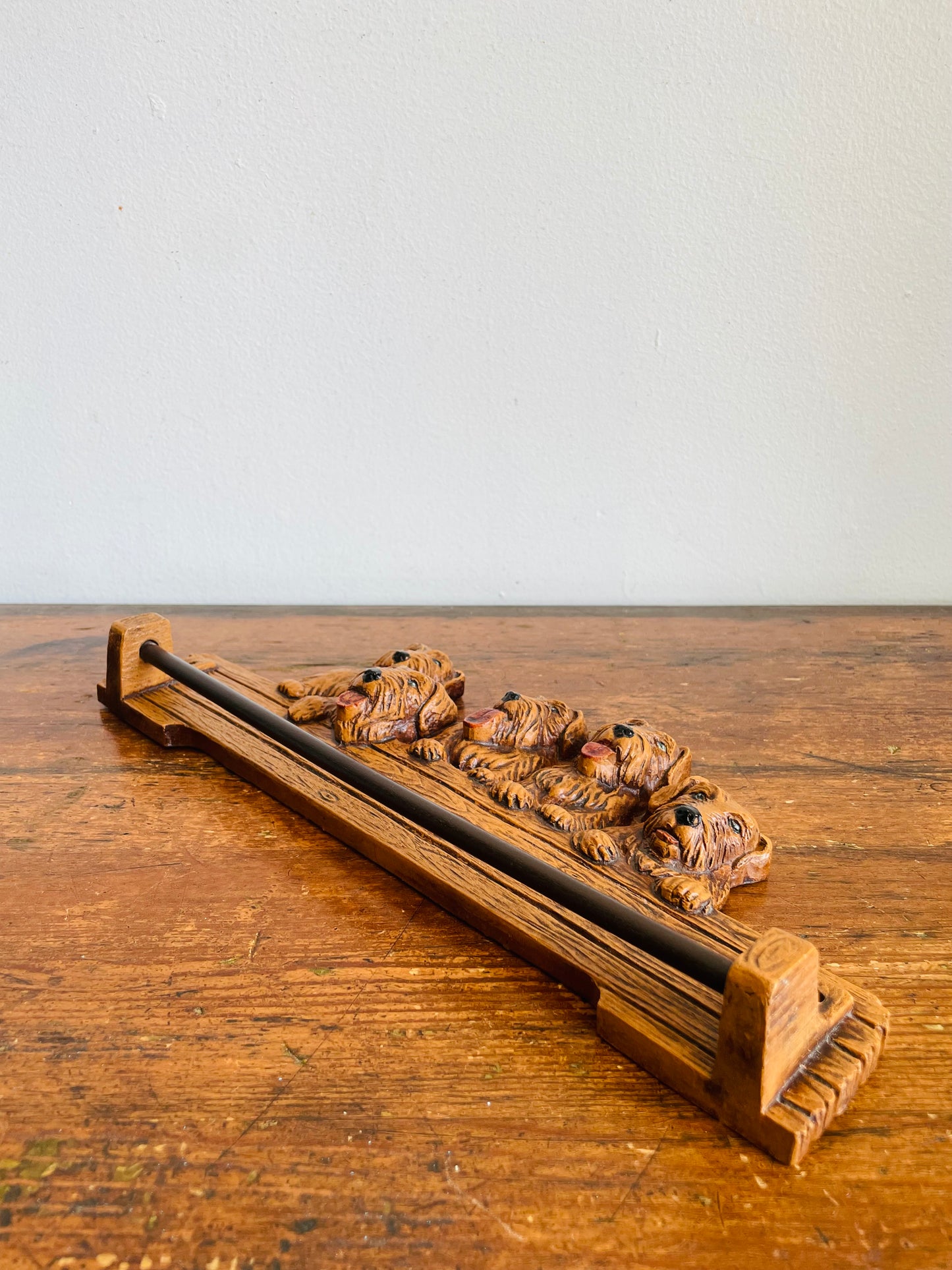 Vintage Resin & Wood Wall Mount Rack Hanger with Adorable Puppy Dog Design - Great for Towels, Scarves, Belts, Necklaces, Etc.