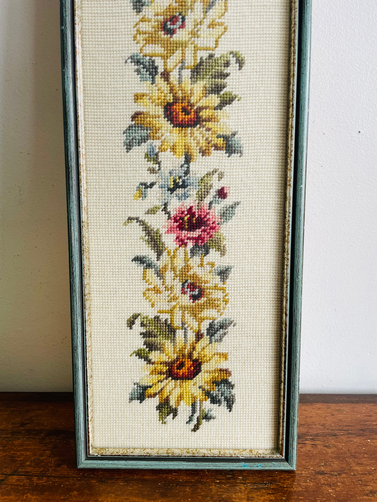 Vintage 2.5 Feet Long Needlepoint Embroidery Picture of Flowers - No Shipping