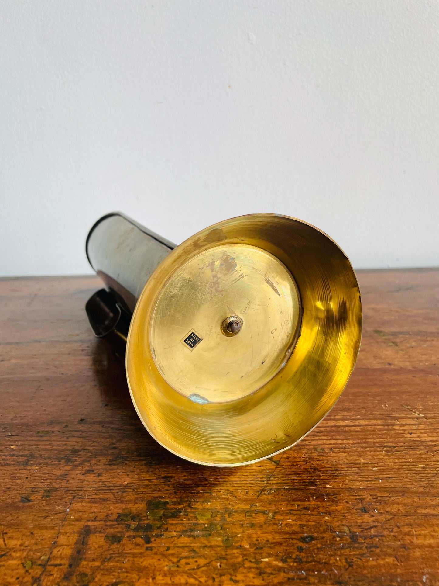 Vintage Brass Candle Holder Reflector Sconce - Handle on Back - Can Stand or Hang on Wall - Made in India