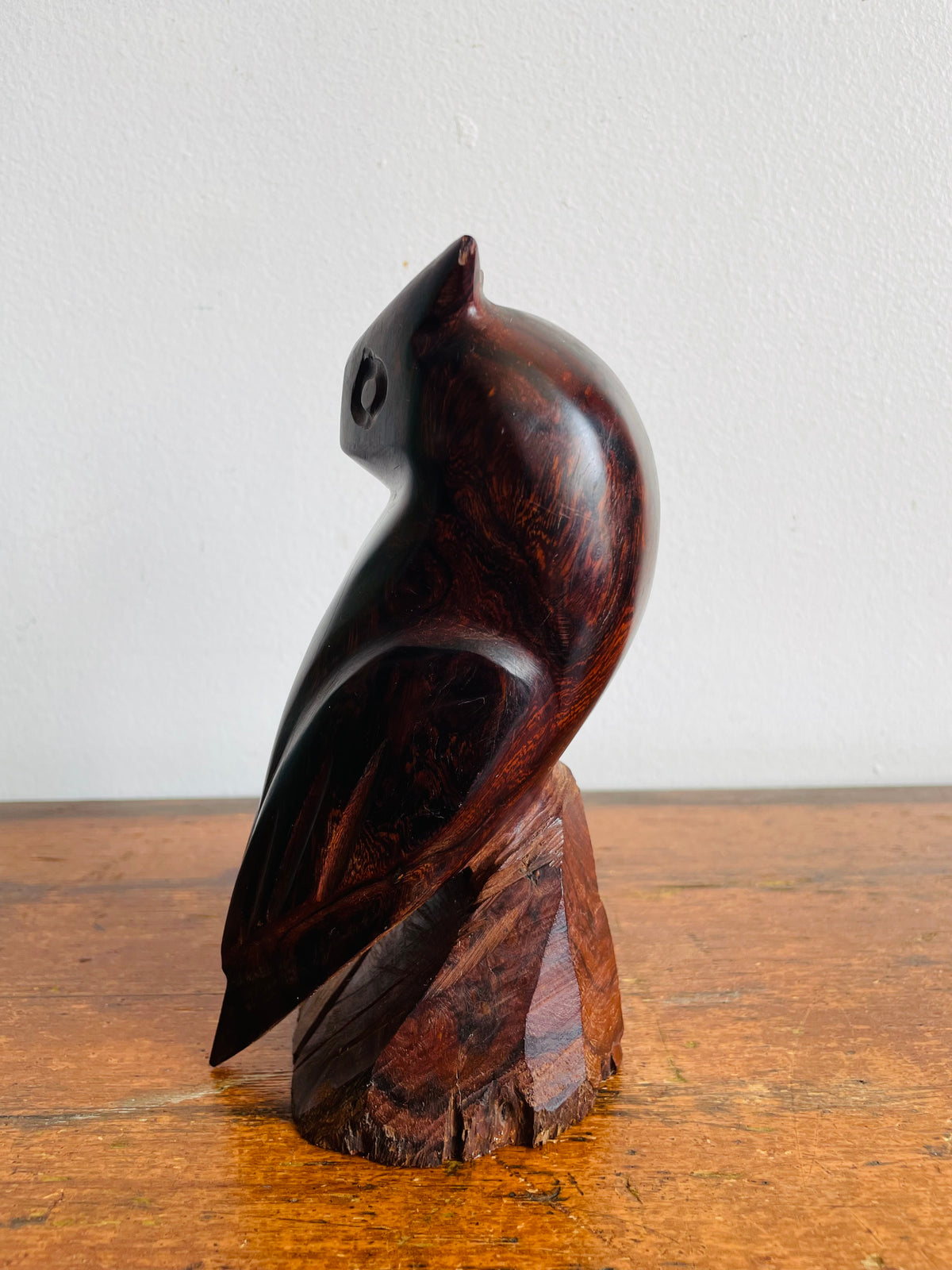 Vintage Hand-Carved Ironwood Owl Statue Figurine