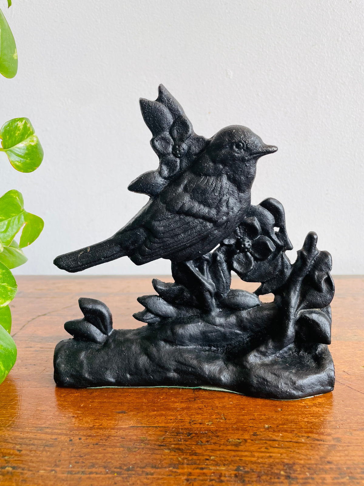 Vintage Heavy Black Cast Iron Faithful Robin Bird Doorstop or Bookend