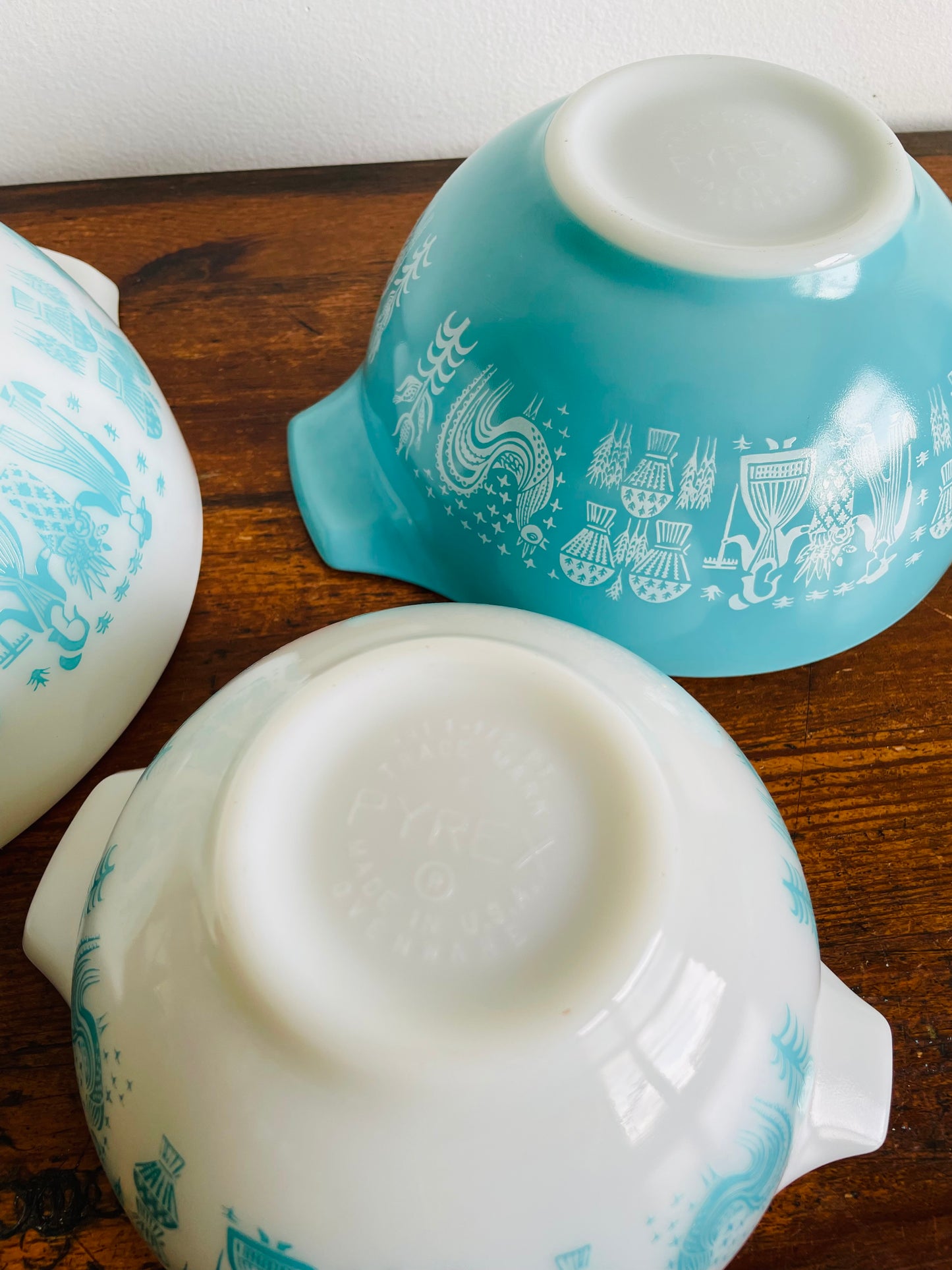 Pyrex 441, 442 & 443 Cinderella Nesting Bowls - Amish Butterprint Turquoise Pattern - Set of 3 Mixing Bowls