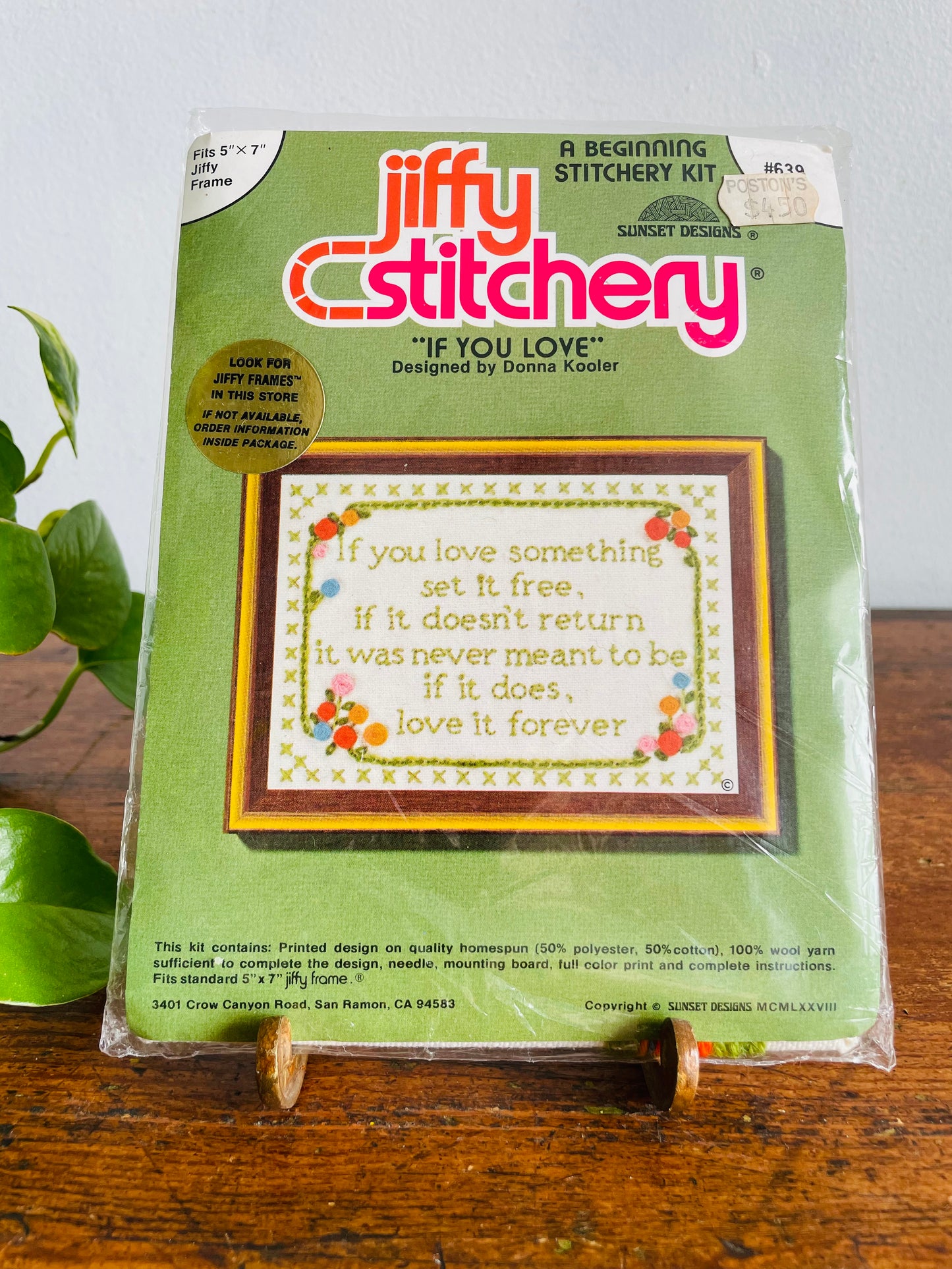 Vintage Brand New Jiffy Stitchery Sunset Designs No.639 "If You Love" Designed by Donna Kooler Needlepoint Embroidery Kit - Fits 5" x 7" Frame