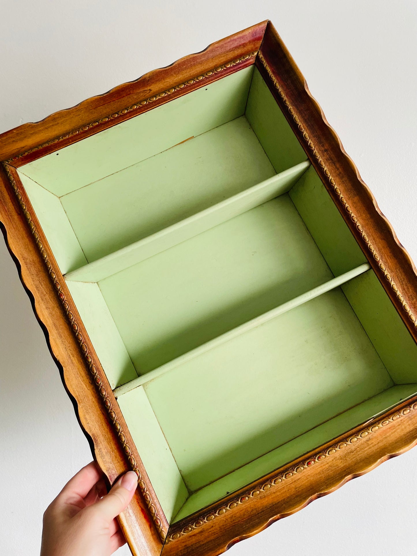 Mint Green Wall Hanging Shelf with Beautifully Carved Frame