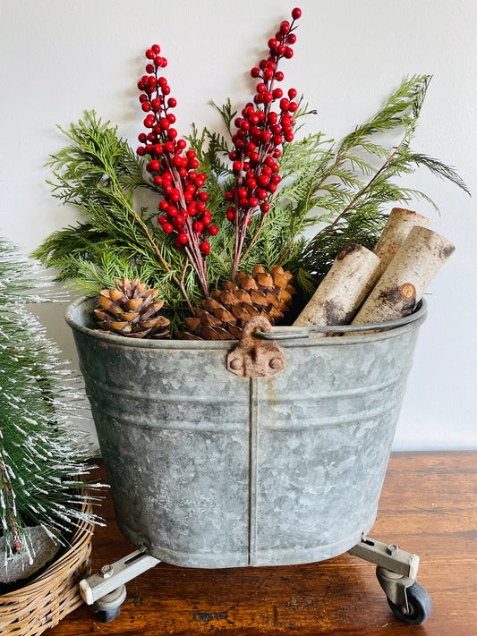 Rustic Galvanized Steel Mop Bucket on Caster Wheels with Handle - White Mop Wringer Co. of Canada - Paris, Ontario