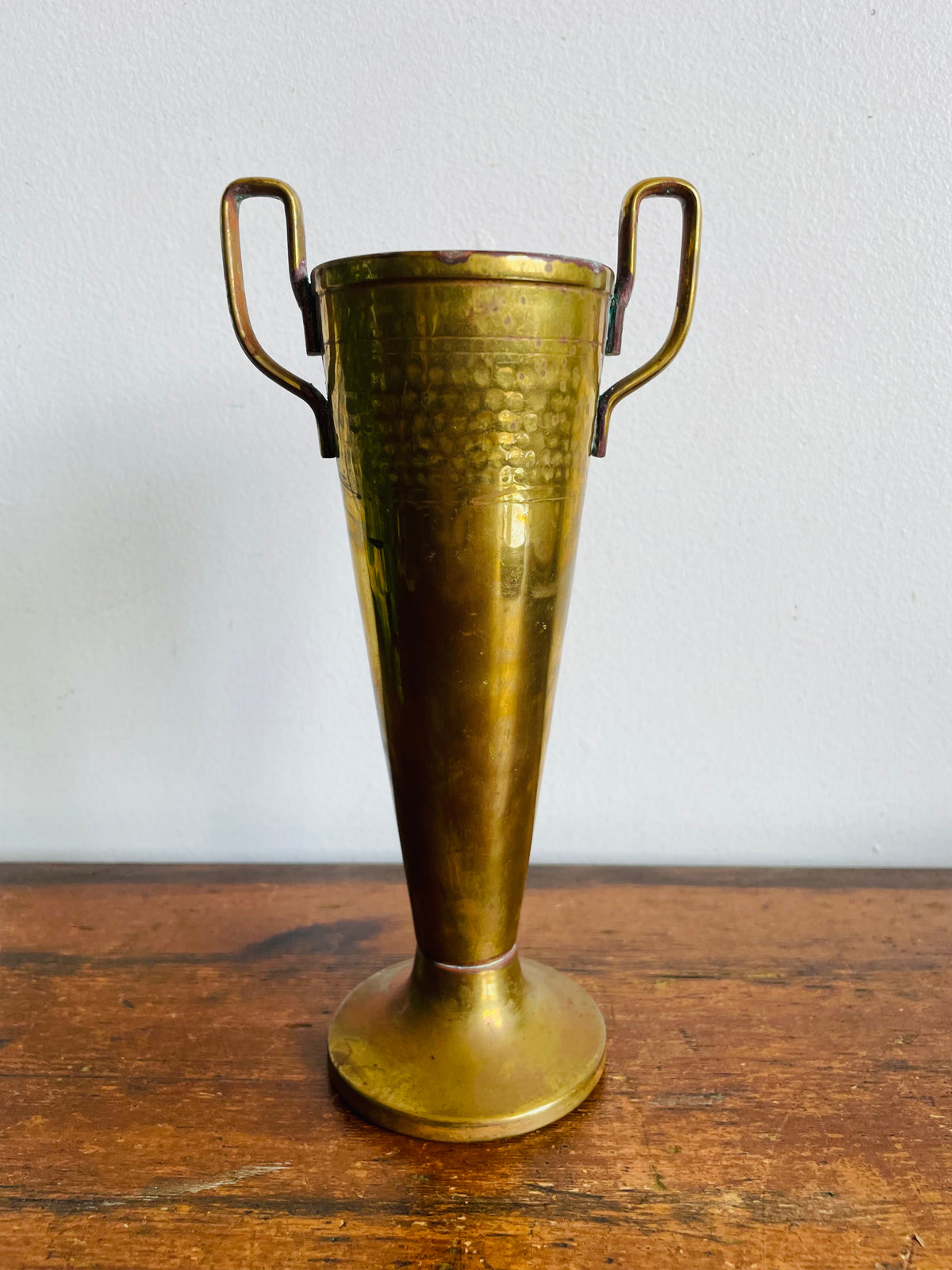 Vintage Brass Trophy Cup-Style Vase with Sand-Filled Base, Twin Handles & Aged Patina - Flowers, Feathers, Long Matches, Incense