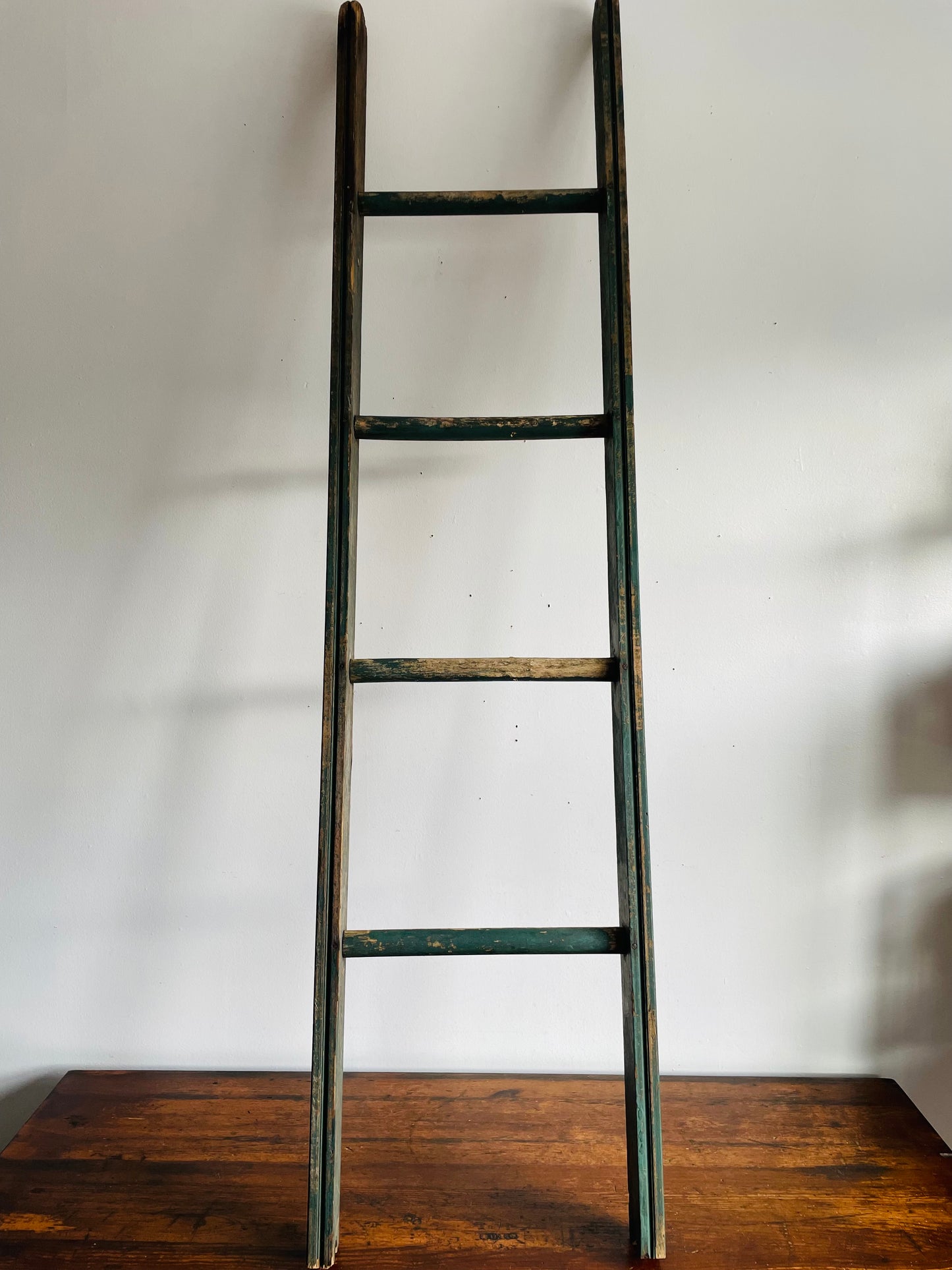 Vintage Rustic Green 5 Feet Tall Wood Barn Ladder - Originally Came from a Farm - Blanket Ladder, Porch Decor, Etc.