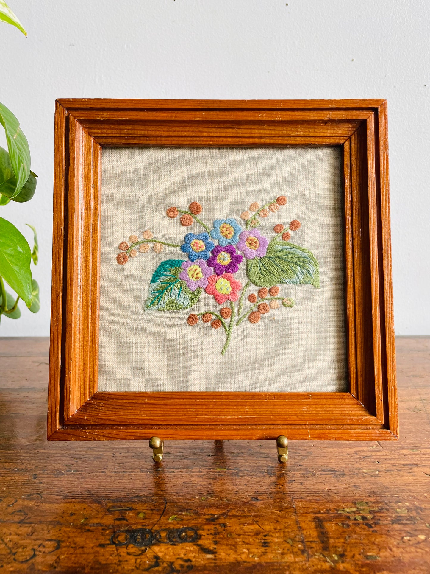 Vintage (Antique 1909?) Floral Needlepoint Embroidery Picture - Made by Julita in Lithuania