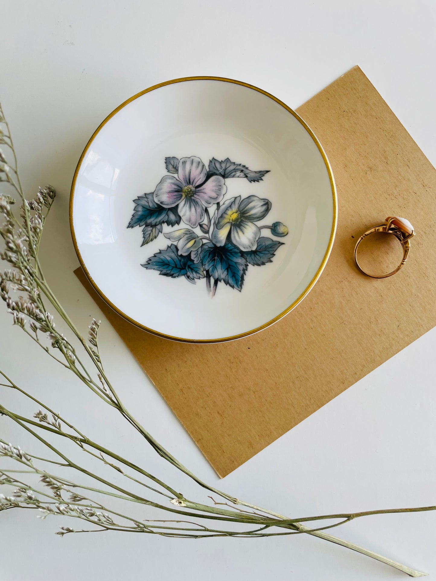 Vintage Royal Worcester Fine Bone China Miniature Plate with Blue Flowers - Ring Dish / Butter Pat / Jewellery - Made in England