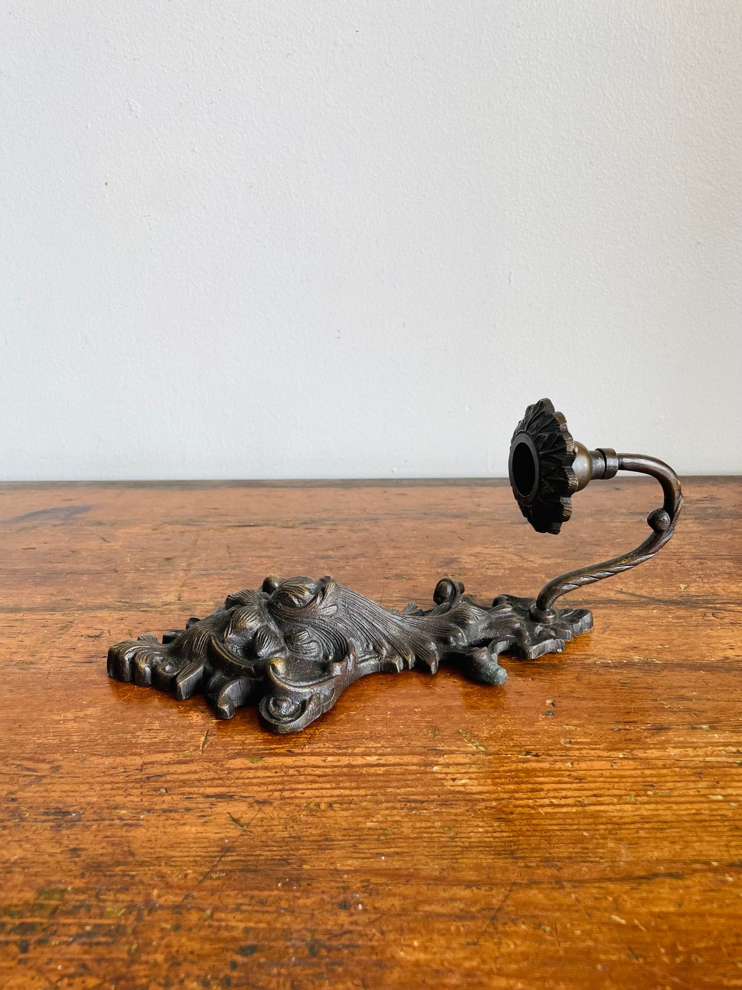 Vintage Ornate Cast Metal with Bronze Finish Wall Sconce Candle Holder