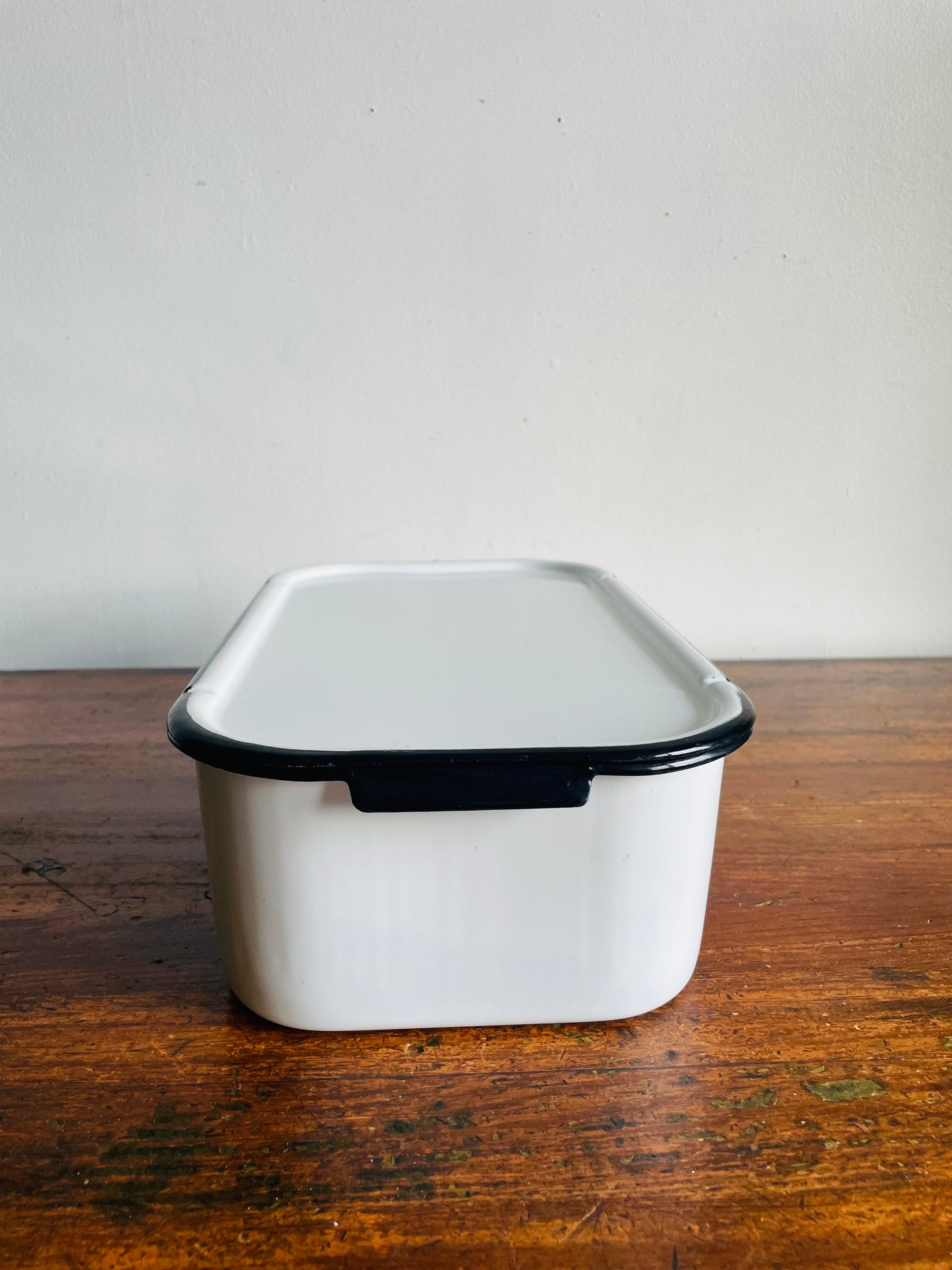 Vintage White with Black Trim GSW Opal Enamelware Refrigerator Box with Lid - Made in Canada by General Steel Wares Limited