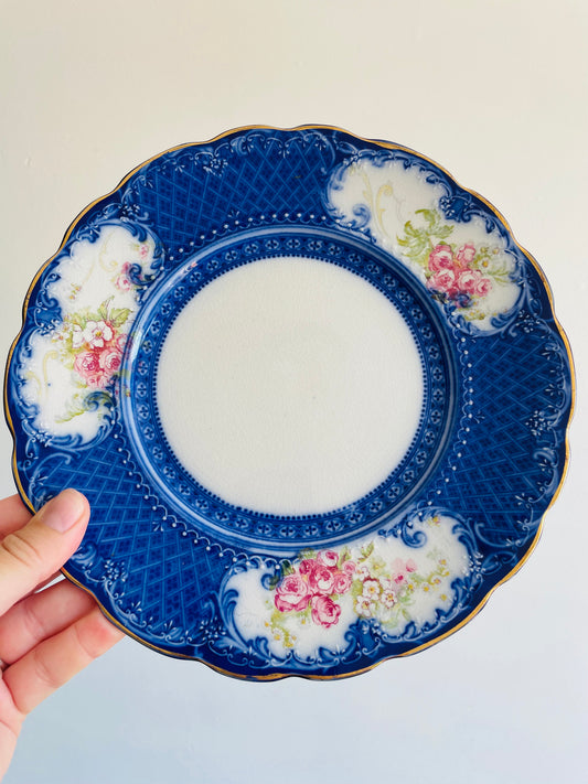 Sevres 9" Royal Semi Porcelain Plate - Blue with Gorgeous Floral Design