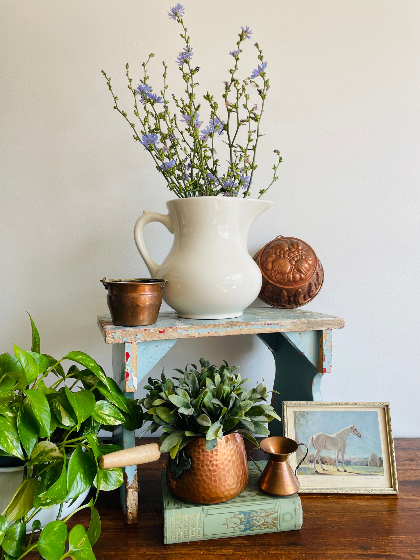 Copper Bucket Pail with Etched Brass Handle - Makes a Great Planter Pot!