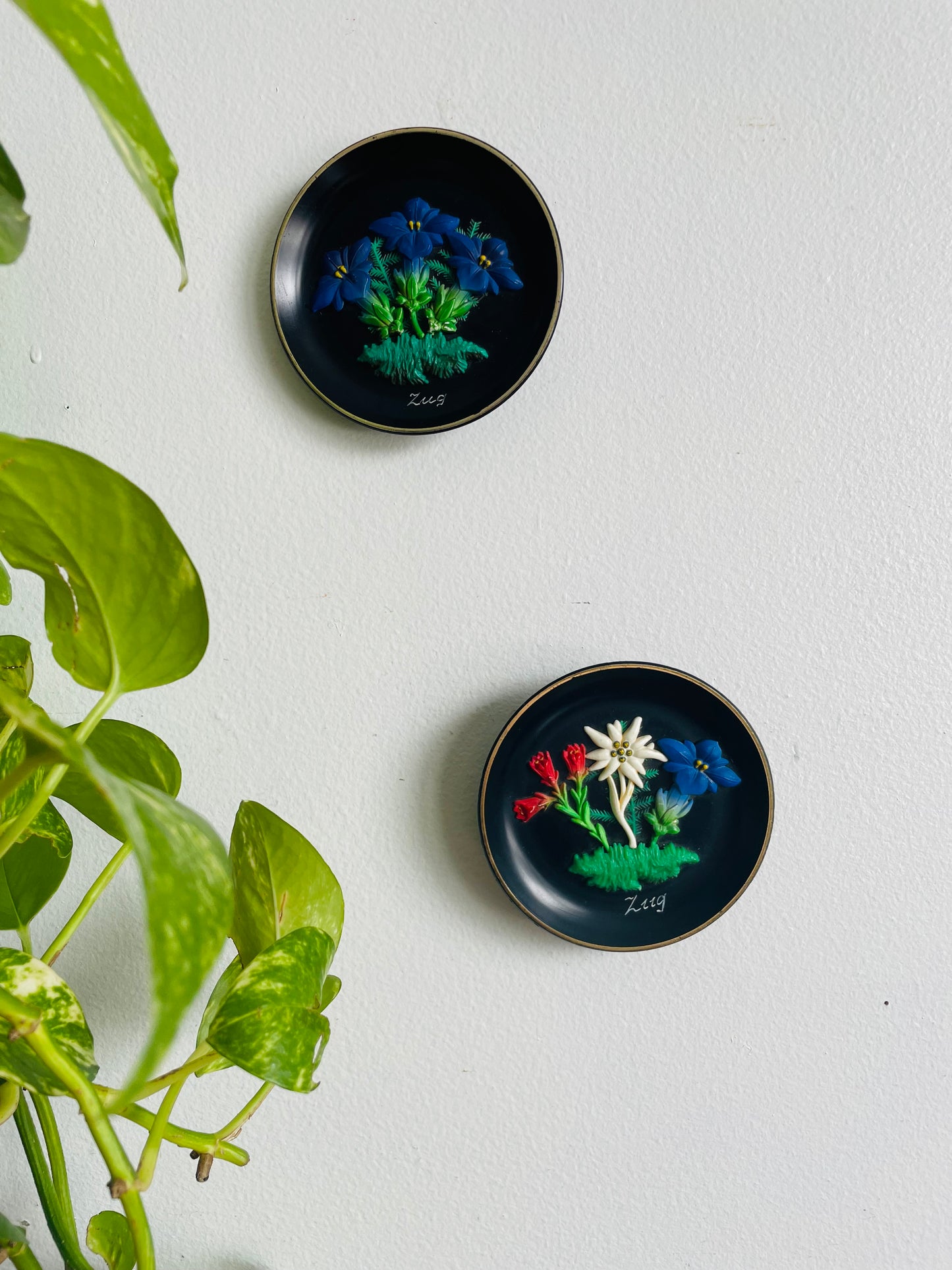 Black Floral Wall Hanging Plates from Zug Switzerland