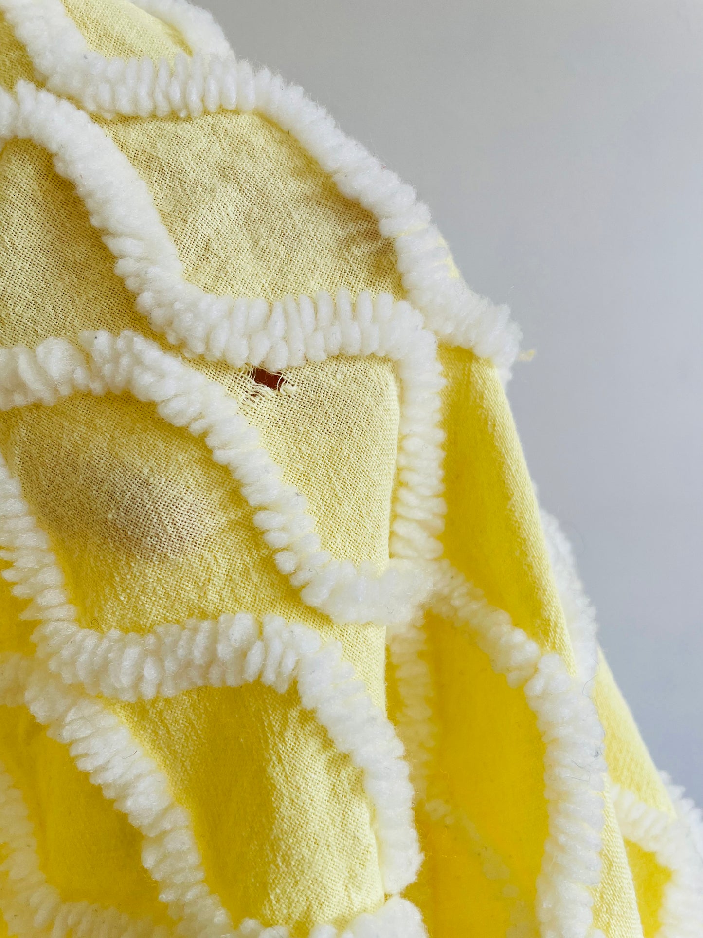 Yellow & White Chenille Bedspread Blanket with Fringe - Made in Canada