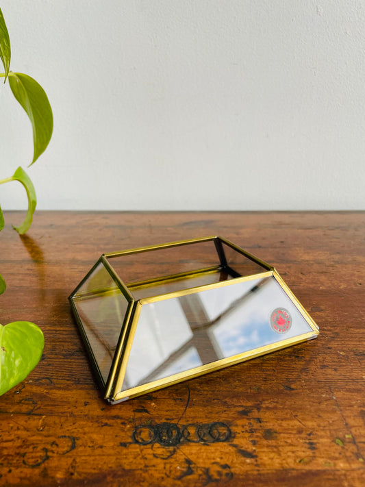 Brass Mirrored Box Holder - Great for Business Cards, Air Plants, Etc. - Made in Canada