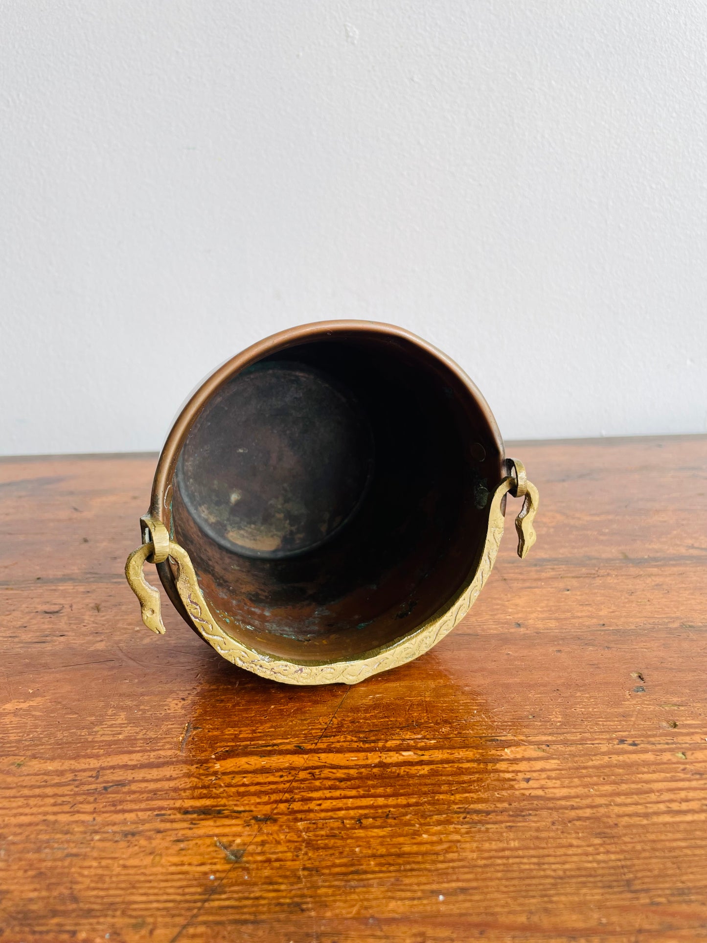 Copper Bucket Pail with Etched Brass Handle - Makes a Great Planter Pot!