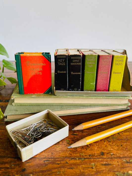 Vintage 1950s Dennison's Miniature Cardboard Bookshelf with Office Supply Book Boxes - Adorable Gift for the Bookworm!