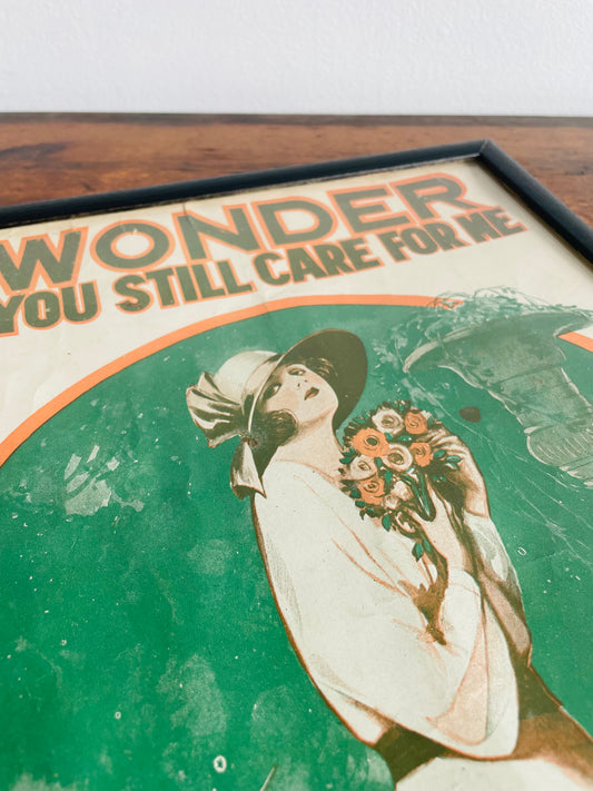 Framed Sheet Music Cover Picture (1921) - I Wonder If You Still Care For Me - Barbelle, Smith, Wheeler, & Snyder