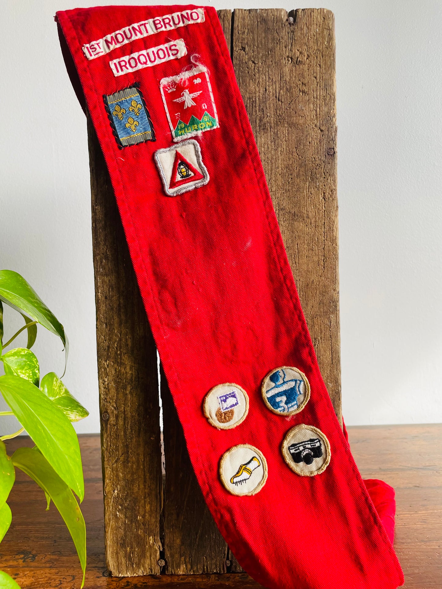 1960s Boy Scouts of Canada Red Merit Badge Sash with 7 Patches - 1st Mount Bruno Iroquois