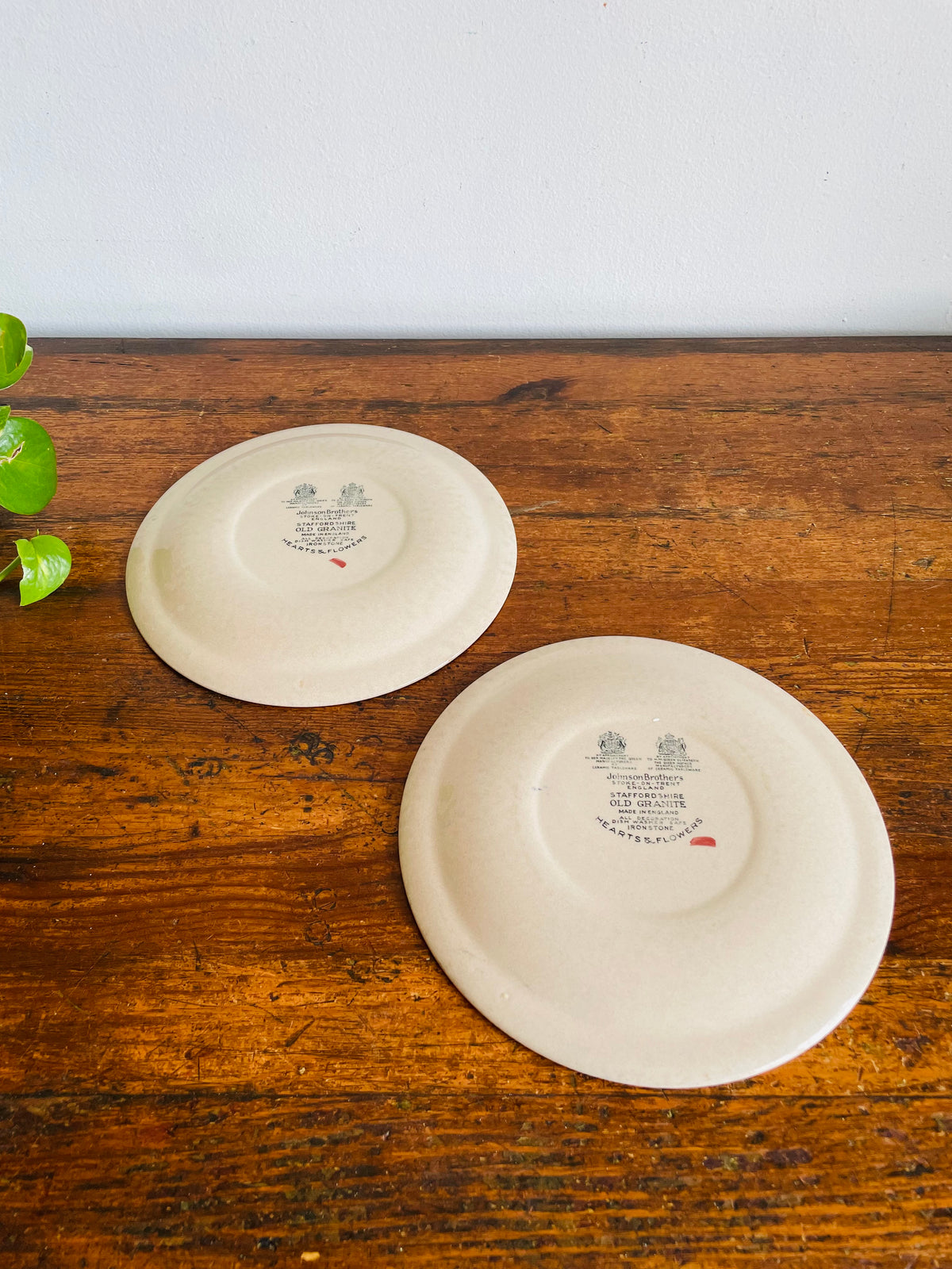 Vintage Johnson Brothers Hearts & Flowers Staffordshire England Old Granite Ironstone 8" Side Dish Plates - Set of 2