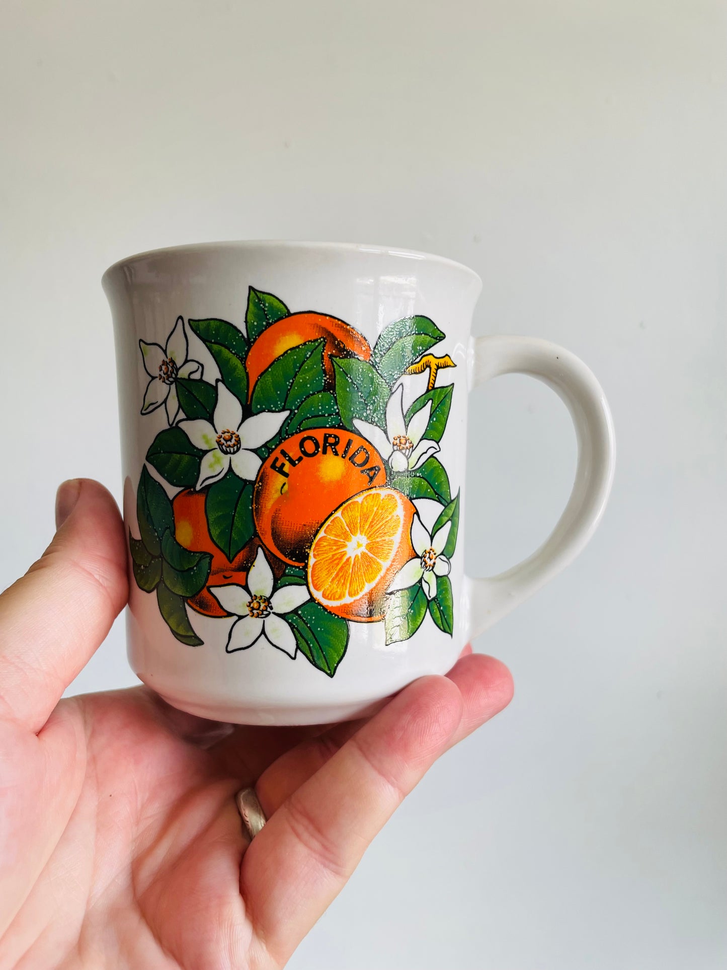 White Florida Mug with Orange Fruit Design - Made in Japan