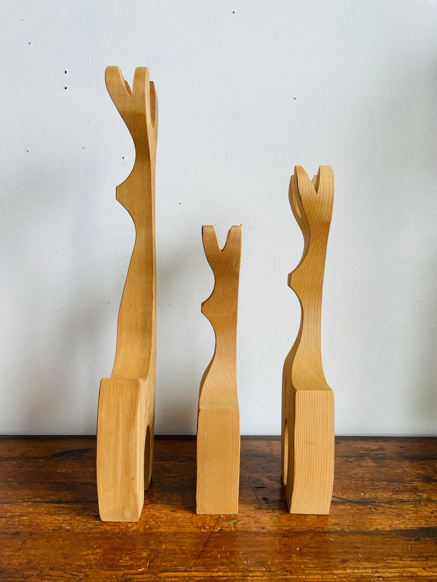 Vintage Mid-Century Modernist-Style Carved Wood Reindeer Sculptures - Set of 3