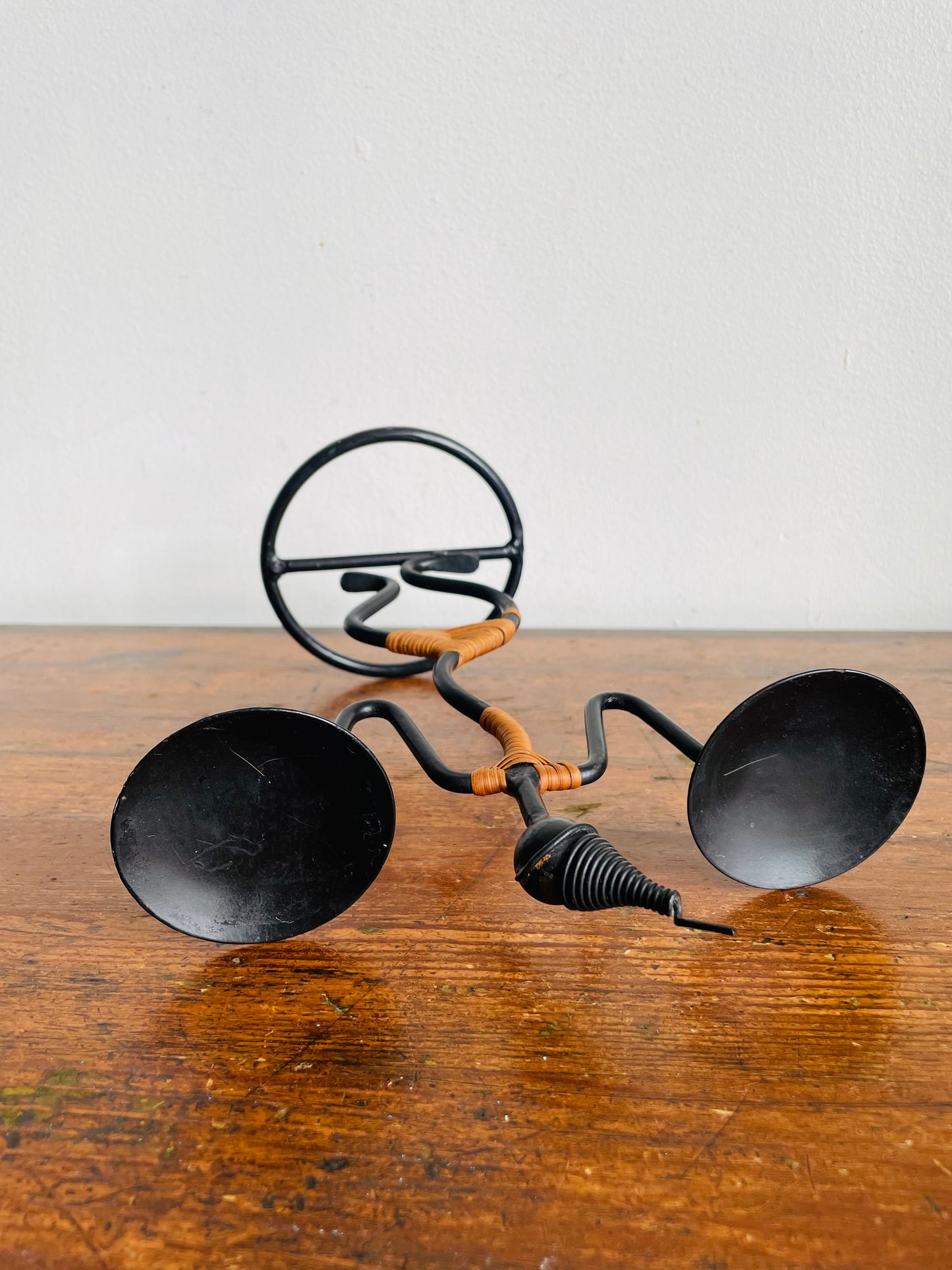 Vintage Mid-Century Modern 1960s Danish Black Iron & Rattan Dancing Man Candle Holder - Designed by Laurids Lønborg