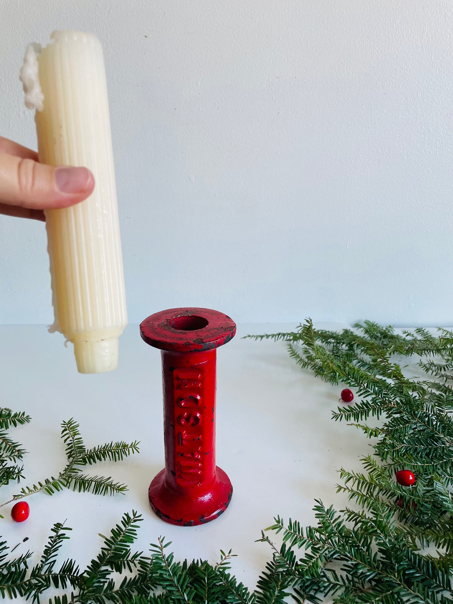 Solid & Heavy Red Whipper Watson Dumbbell Weight Handle - Makes a Great Candle Holder!