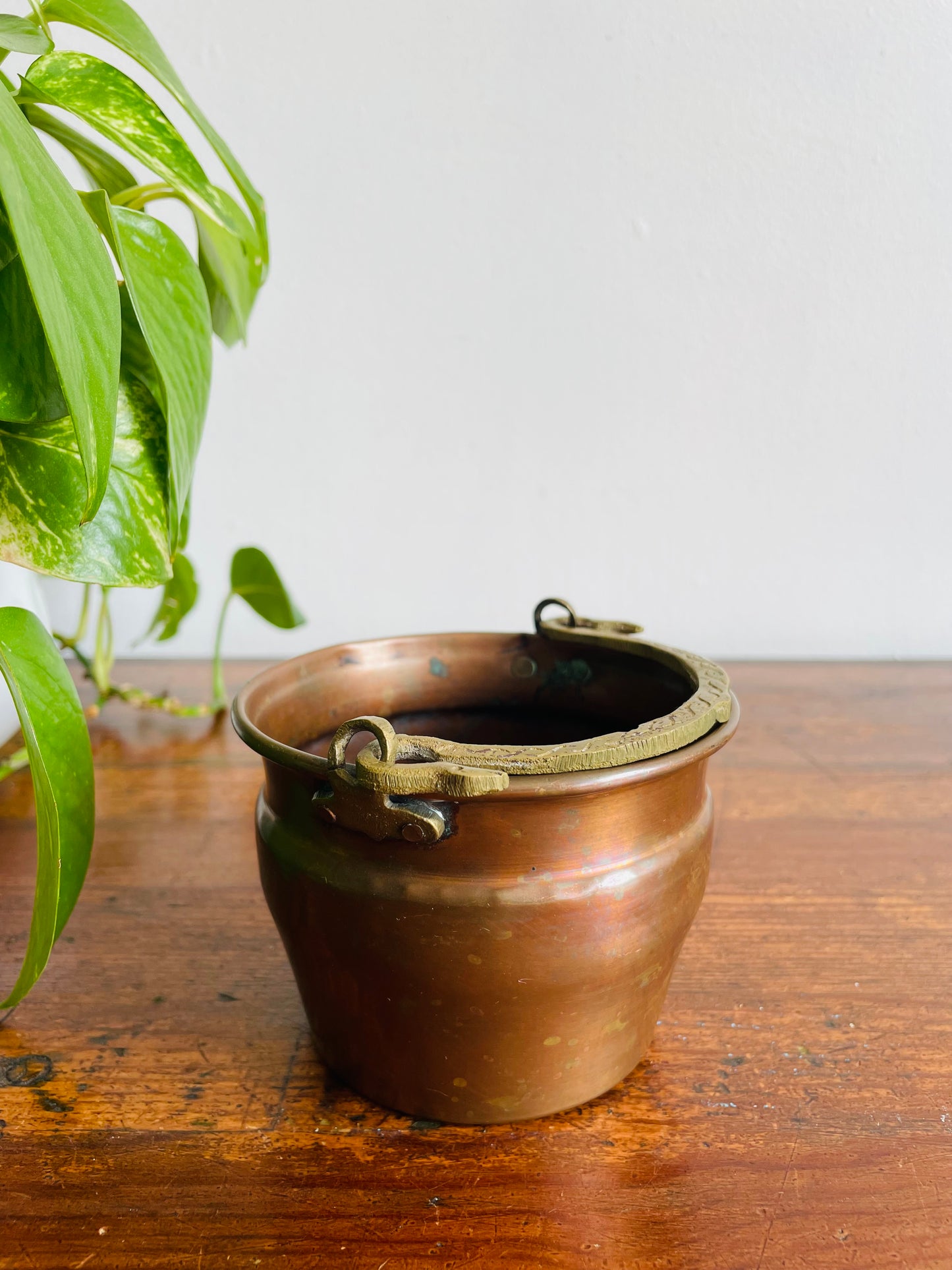 Copper Bucket Pail with Etched Brass Handle - Makes a Great Planter Pot!