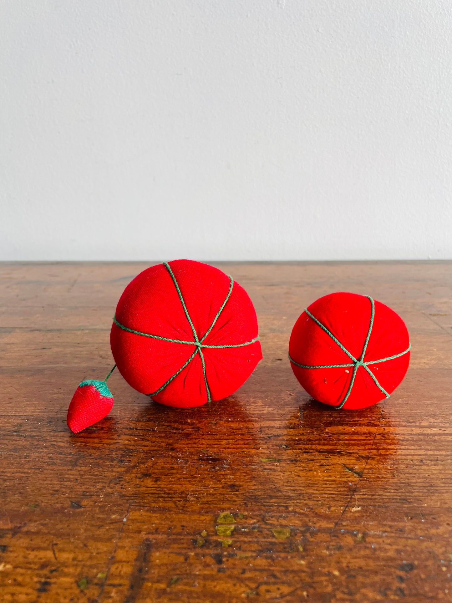 Red Tomato with Strawberry Pincushions - Set of 2