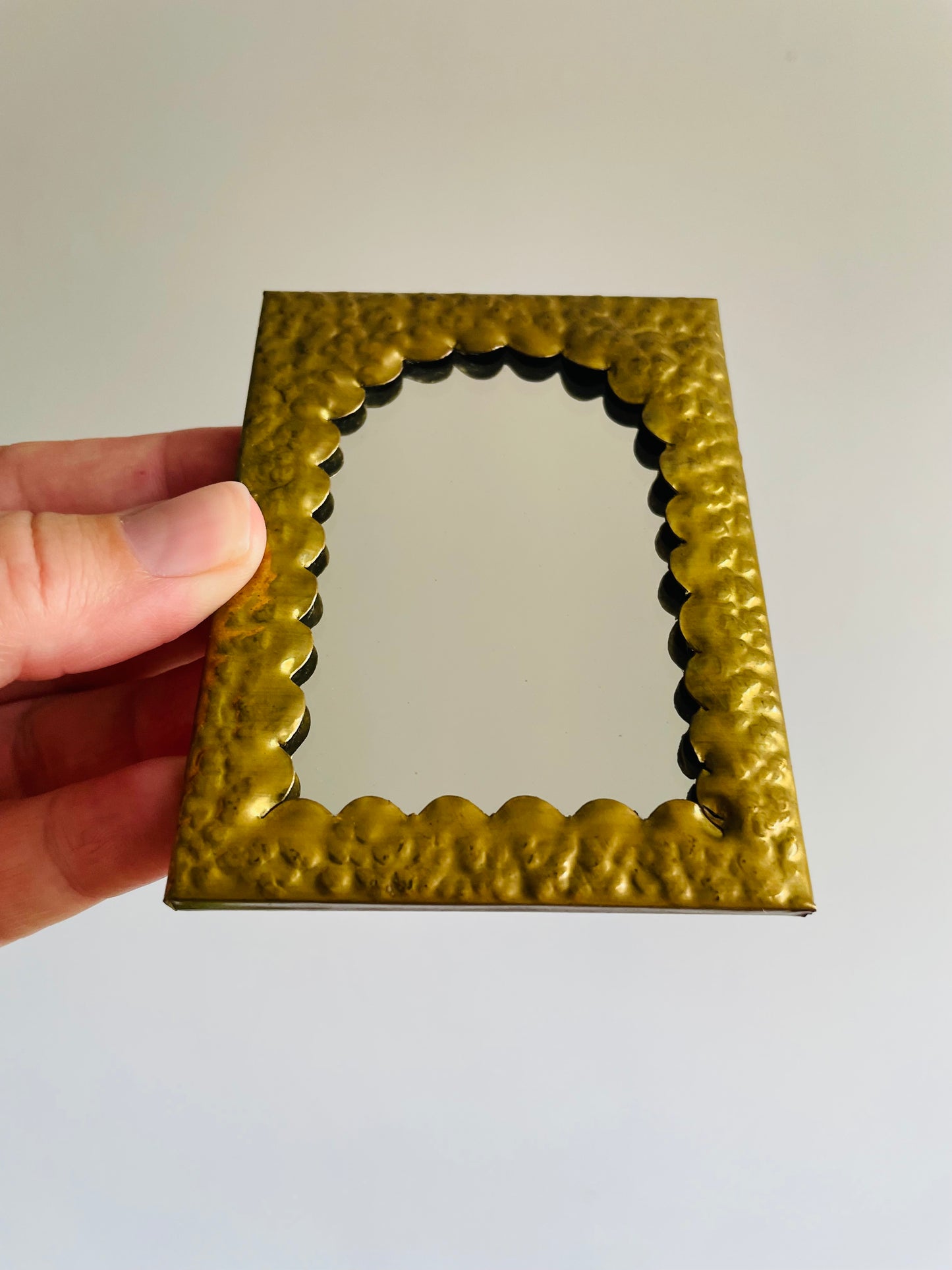 Pocket Sized Hammered Brass Mirror with Cloth Pouch