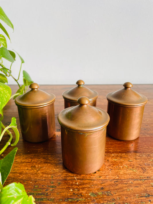 Vintage Collection of Douro B & M Mini Copper Canister Jars with Knob Handle Lids - Set of 4 - Made in Portugal