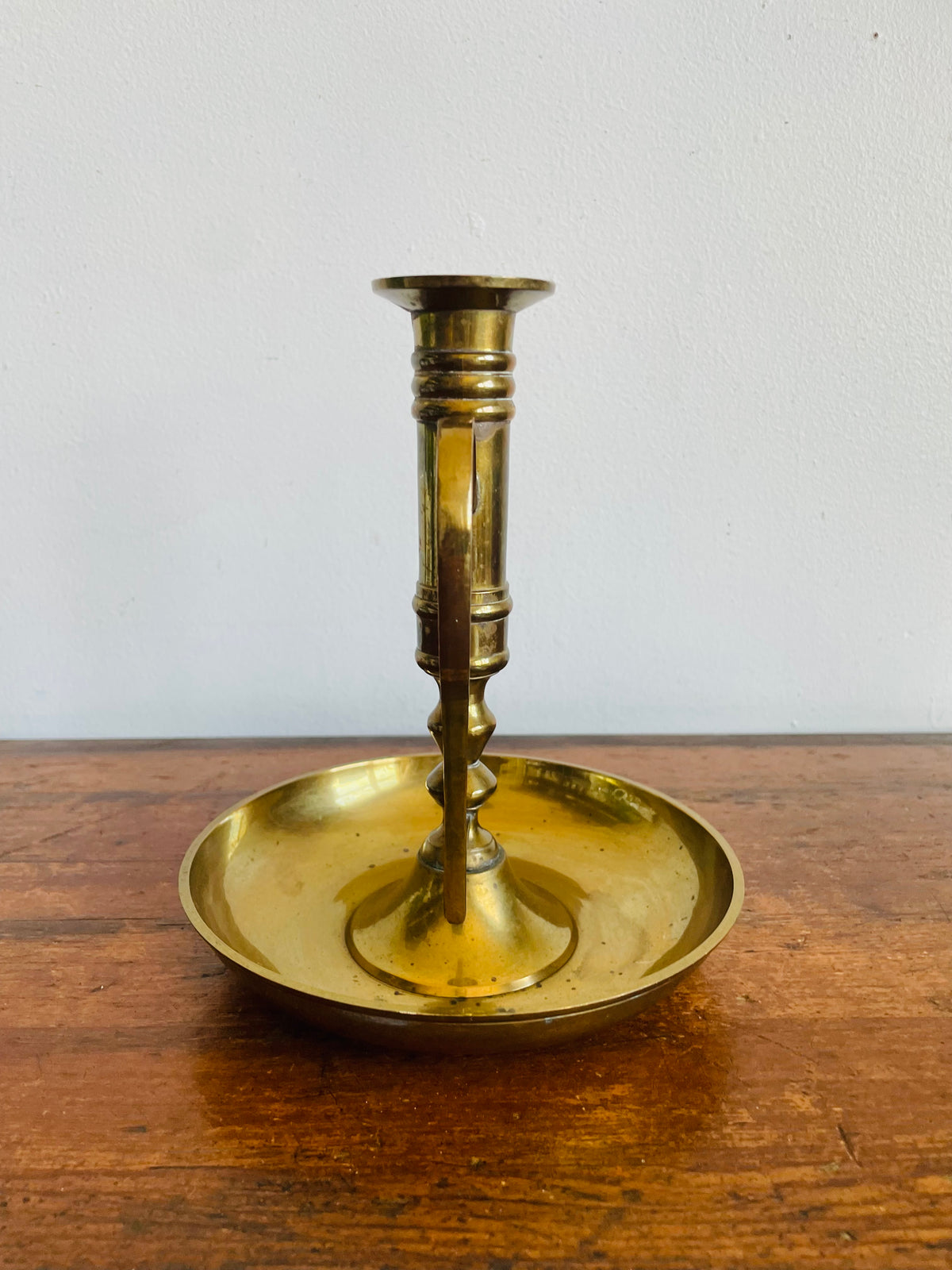 Vintage Tall Solid Brass Chamberstick Candle Holder - Made in India