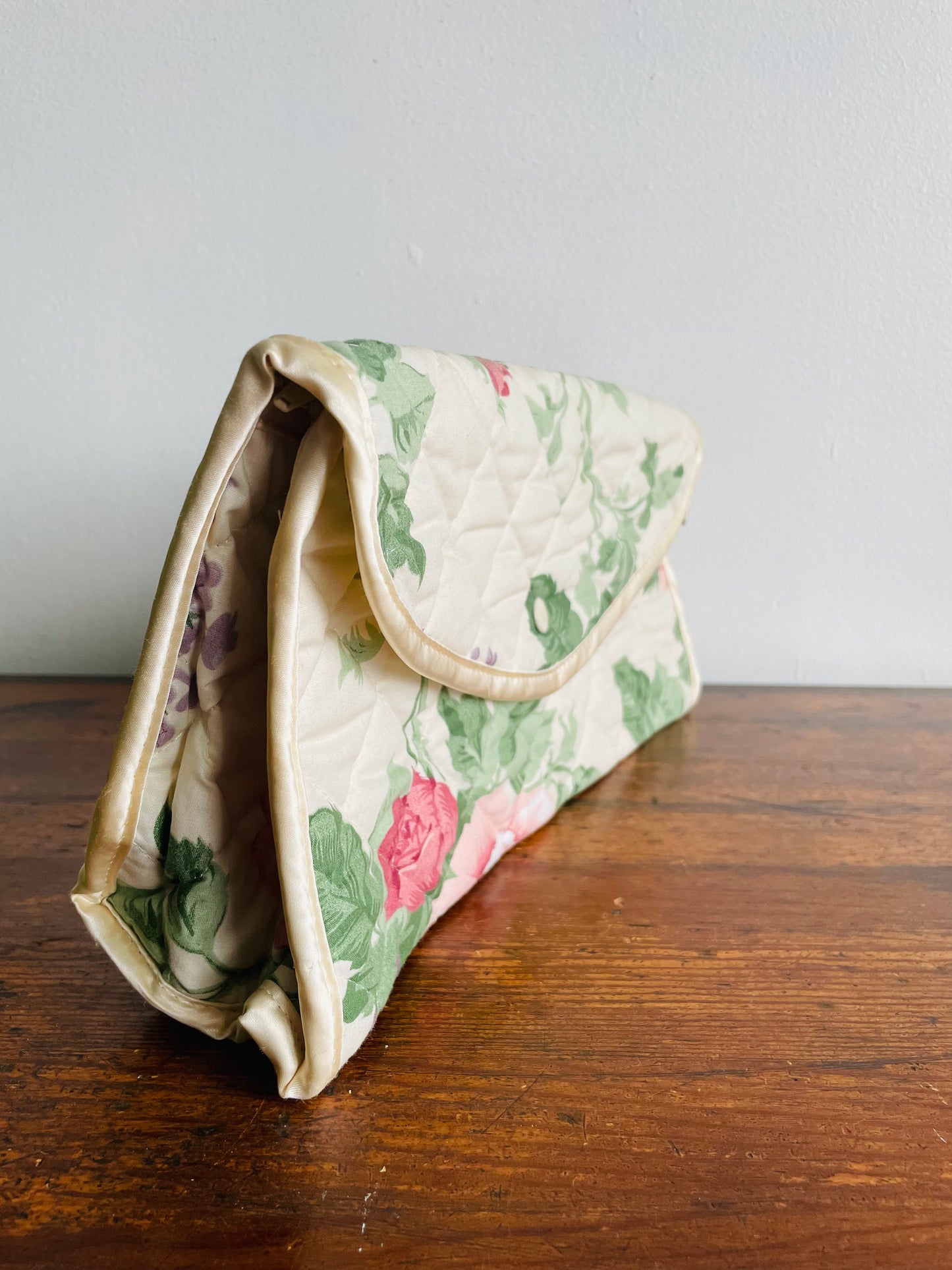 Quilted Floral Fabric Toiletry Case or Travel Bag with Lined Interior - Zips & Snaps Closed