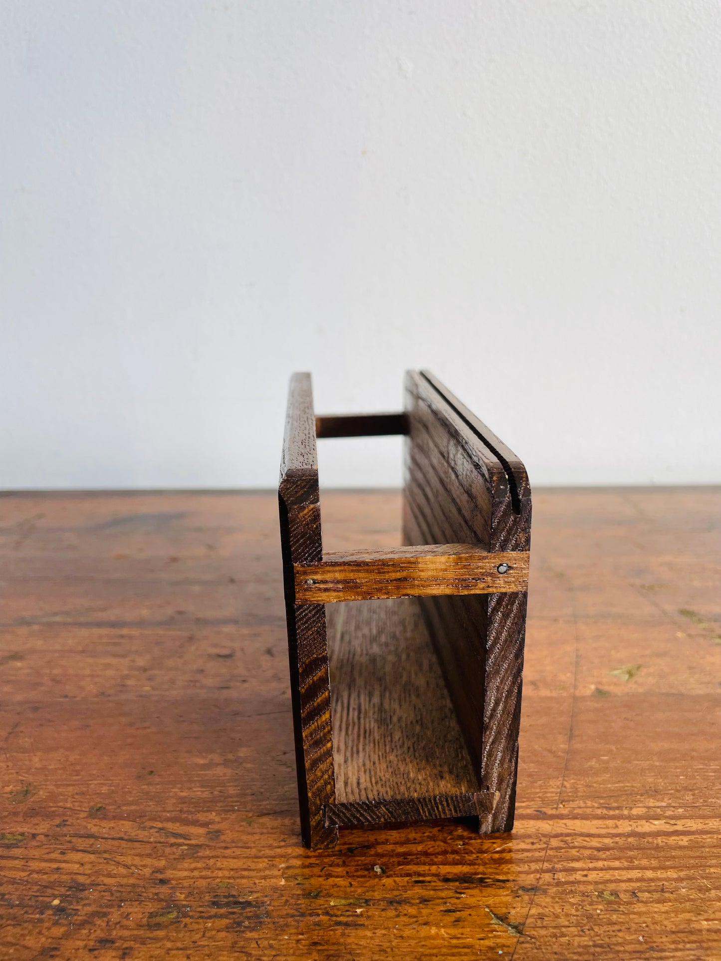 Vintage MCM Wood Recipe Card Holder with Bright Orange & Yellow Pineapple, Fish & Strawberry Graphics