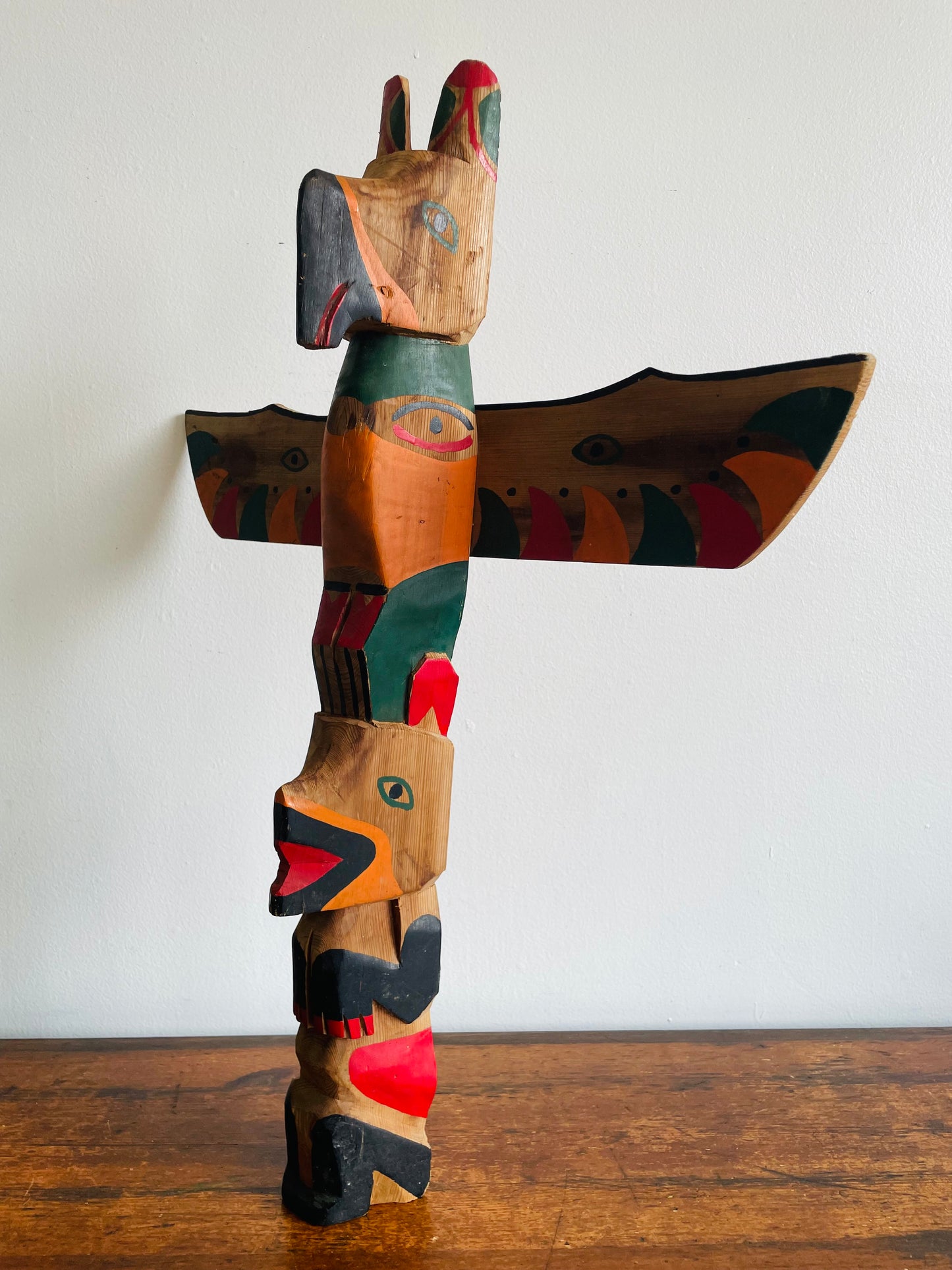 Handmade & Painted Carved Wood Totem Pole