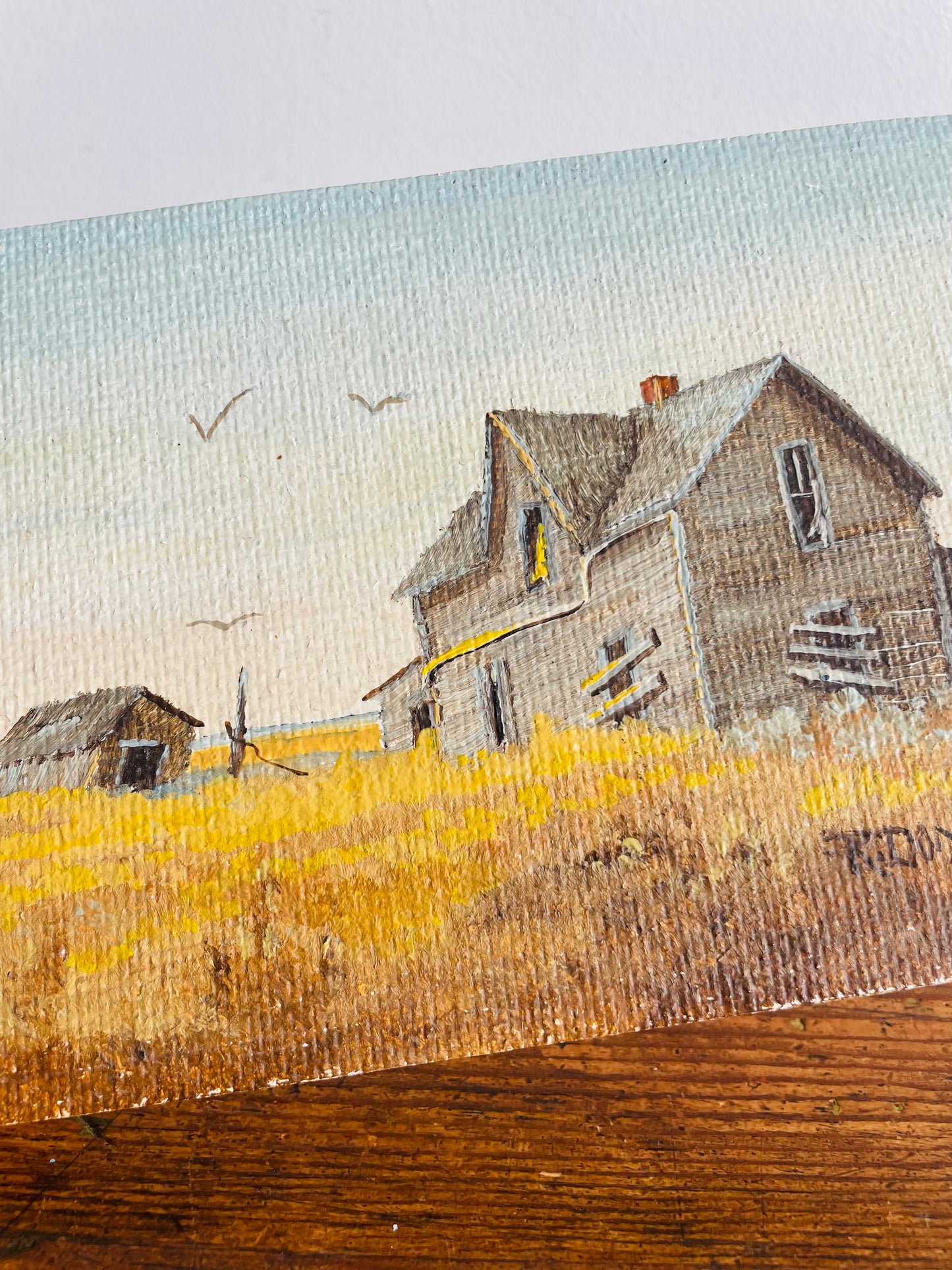 Original Art Painting on Board Picture - #7 "Abandoned House" - Signed by Rose Domokos - Regina, Saskatchewan