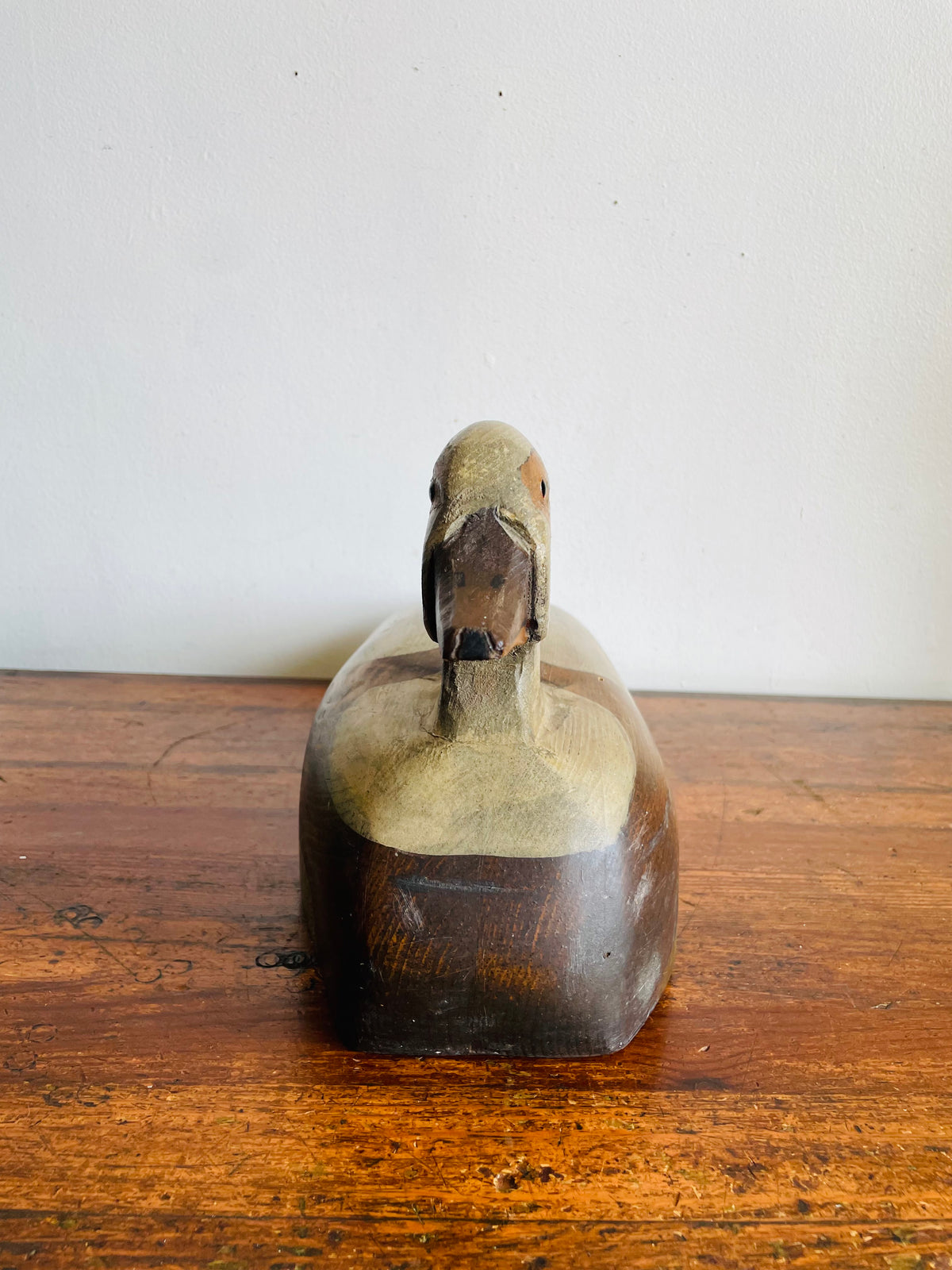 Vintage 1983 Hand-Carved & Painted Wood Duck Decoy Statue - Signed Ron Finbow