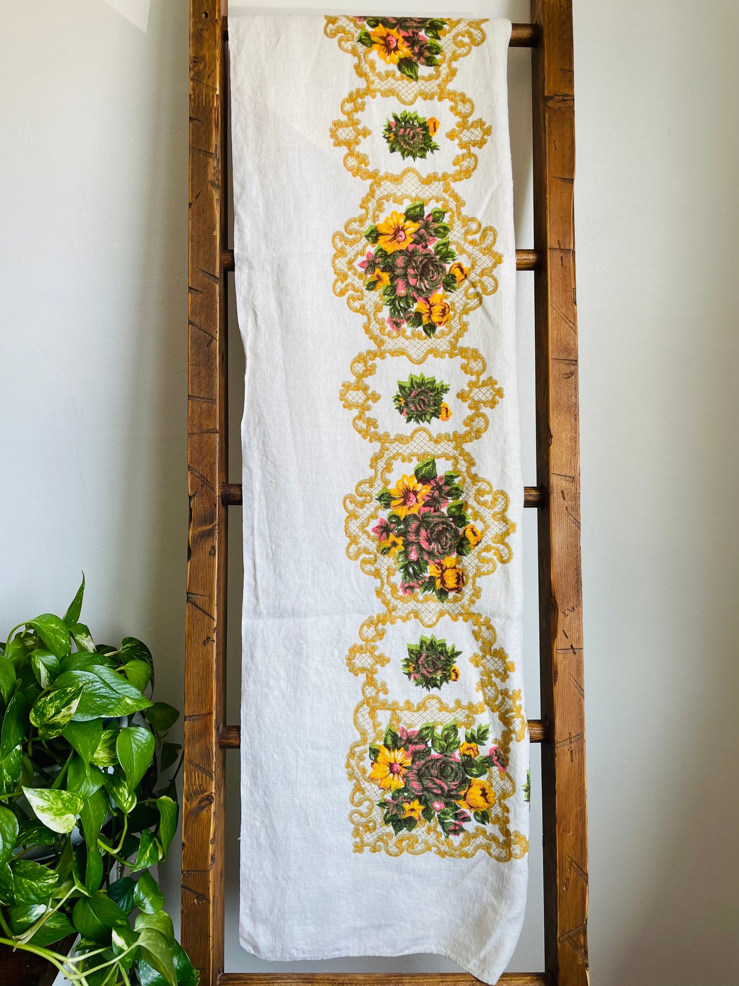 Linen Tablecloth with Yellow Flowers - Also Makes Great Fabric!