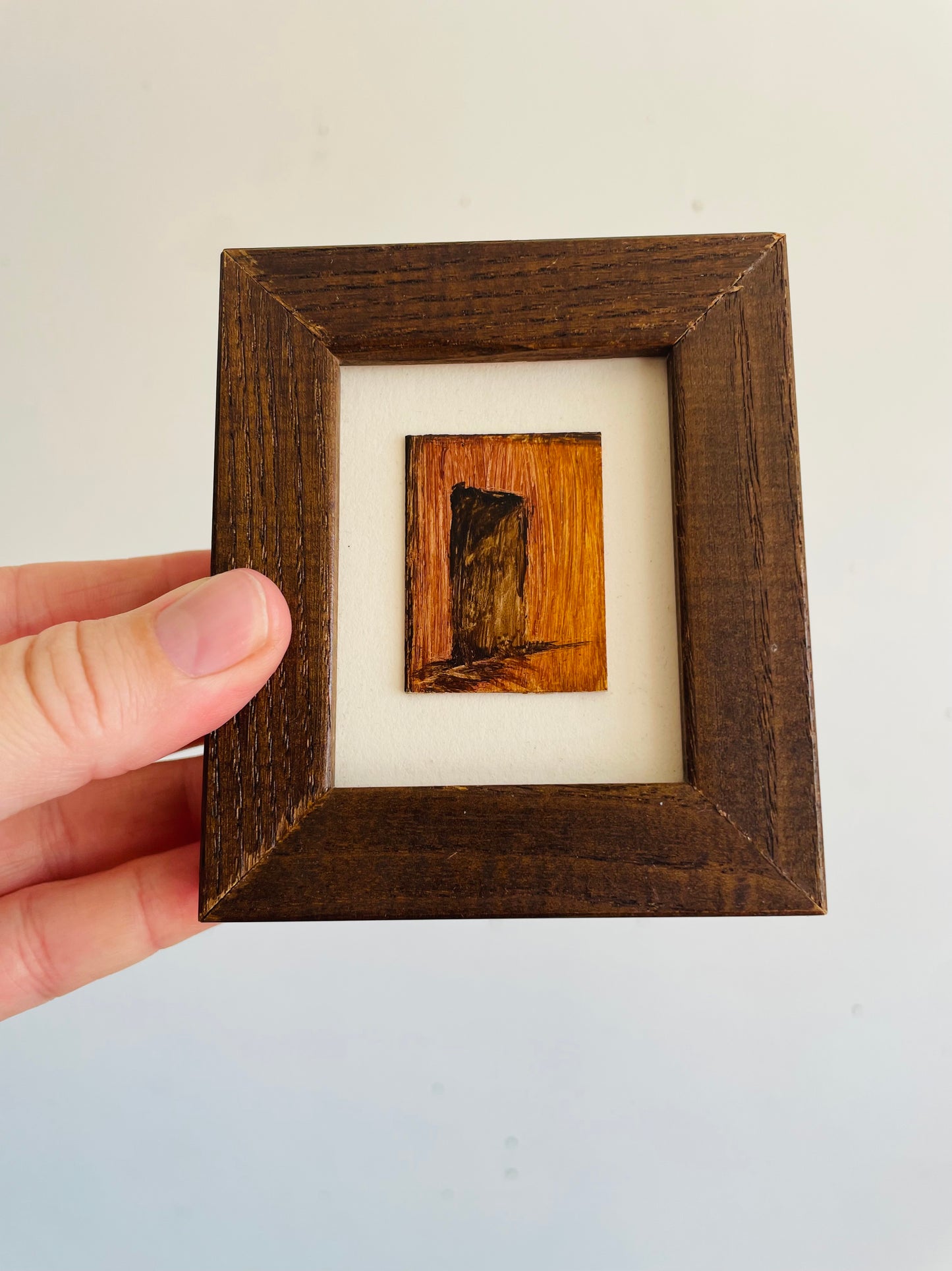 Vintage 1995 Miniature Original Art Painting in Chunky Dark Wood Frame - Artist Signed