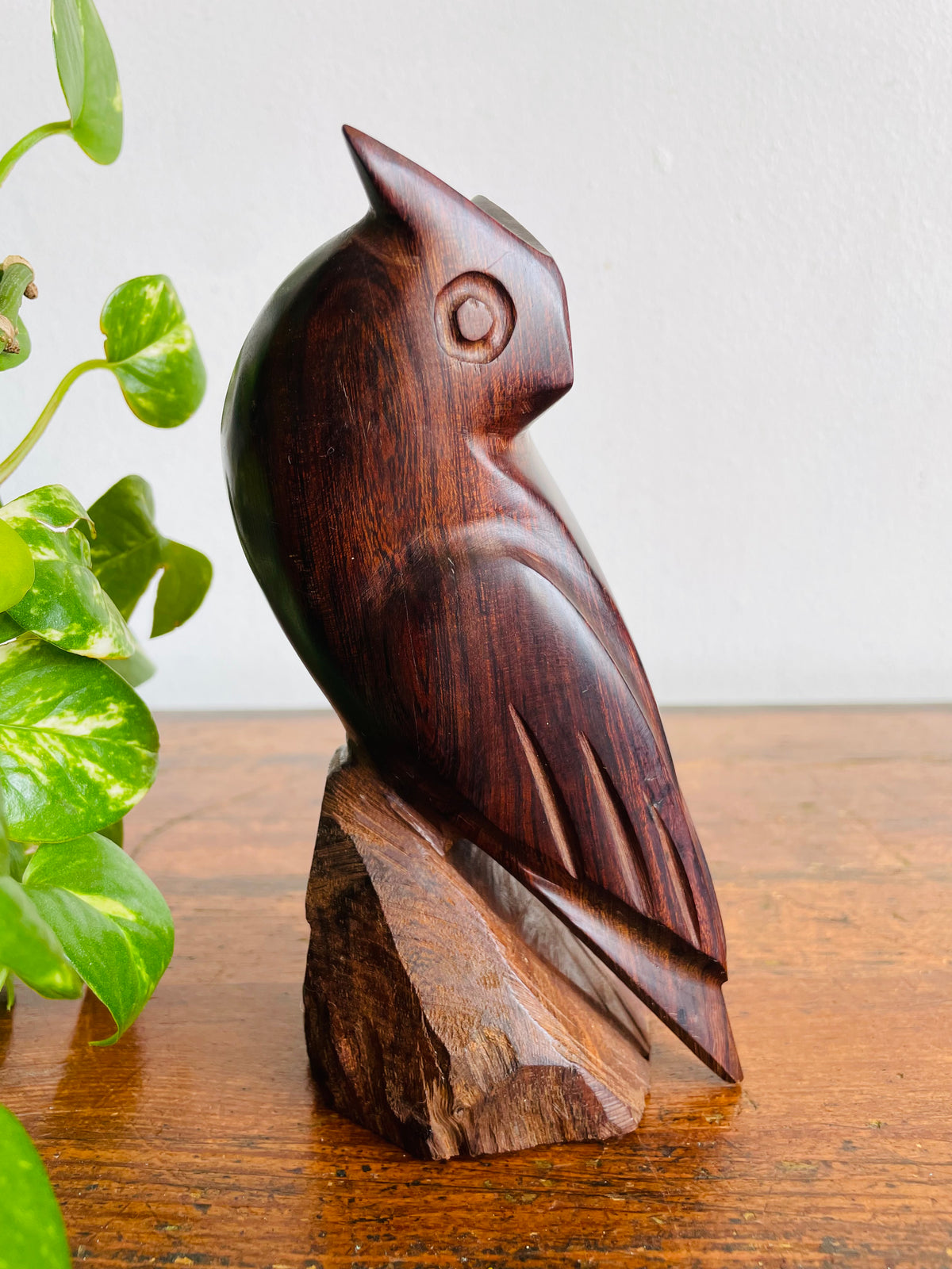 Vintage Hand-Carved Ironwood Owl Statue Figurine
