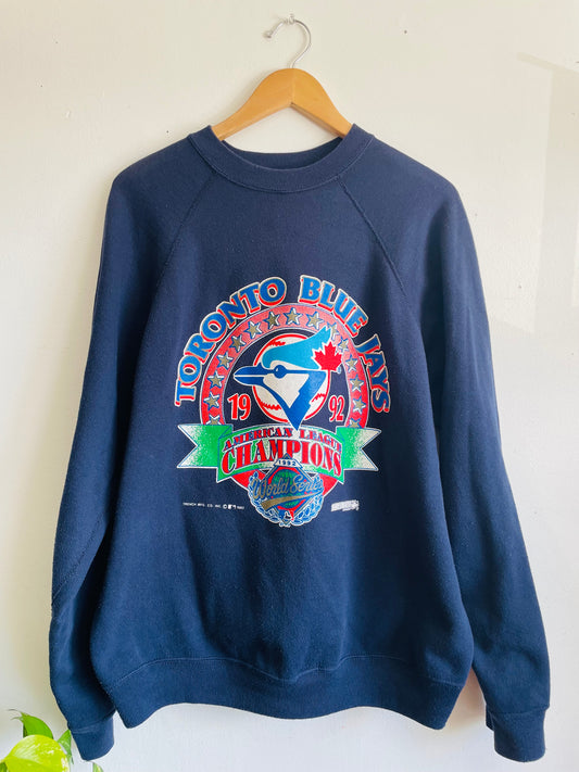 Vintage 1992 Toronto Blue Jays World Series American League Champions Navy Blue Crewneck Sweatshirt #1 - Trench Mfg. Co. - Size XL