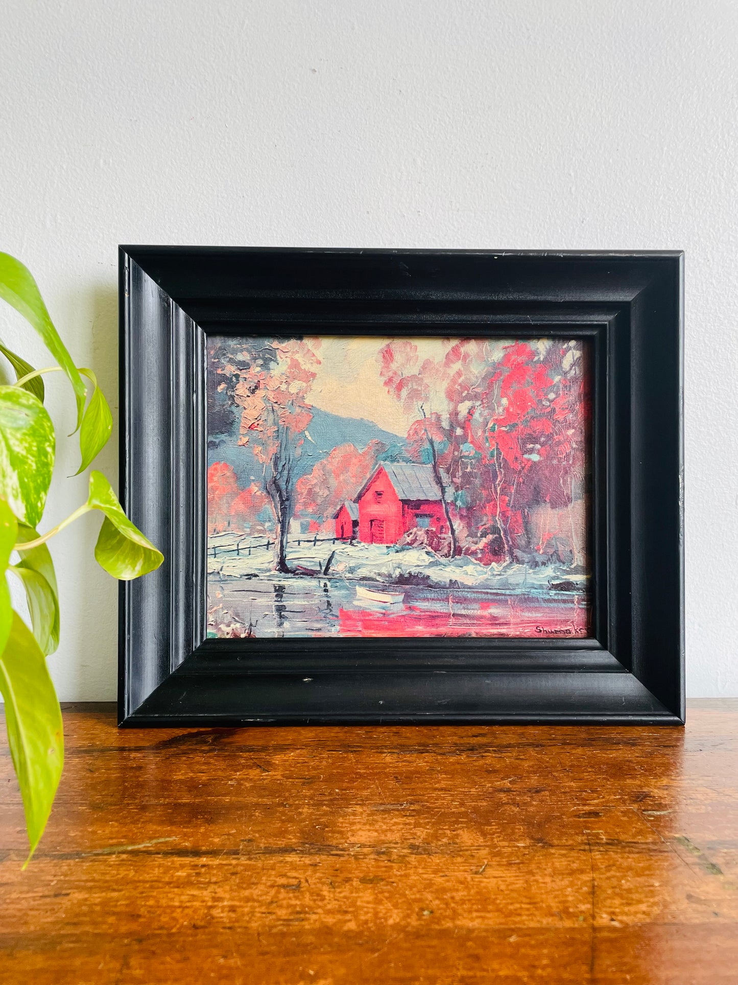 Autumn Reflections by Phillip Shumaker Framed Red Barn on River Print Picture