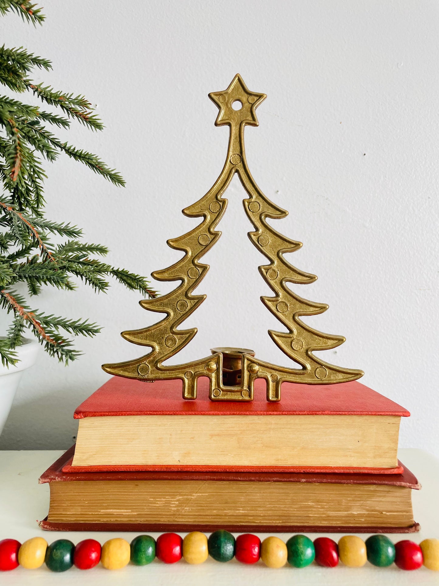 Vintage Solid Brass Christmas Tree with Star Candle Holder