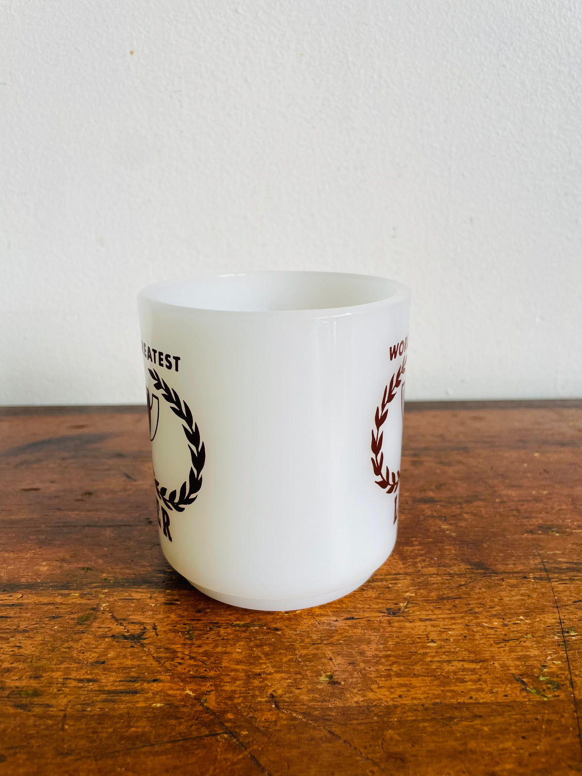 Vintage 1979 World's Greatest Lover Glasbake Milk Glass Mug
