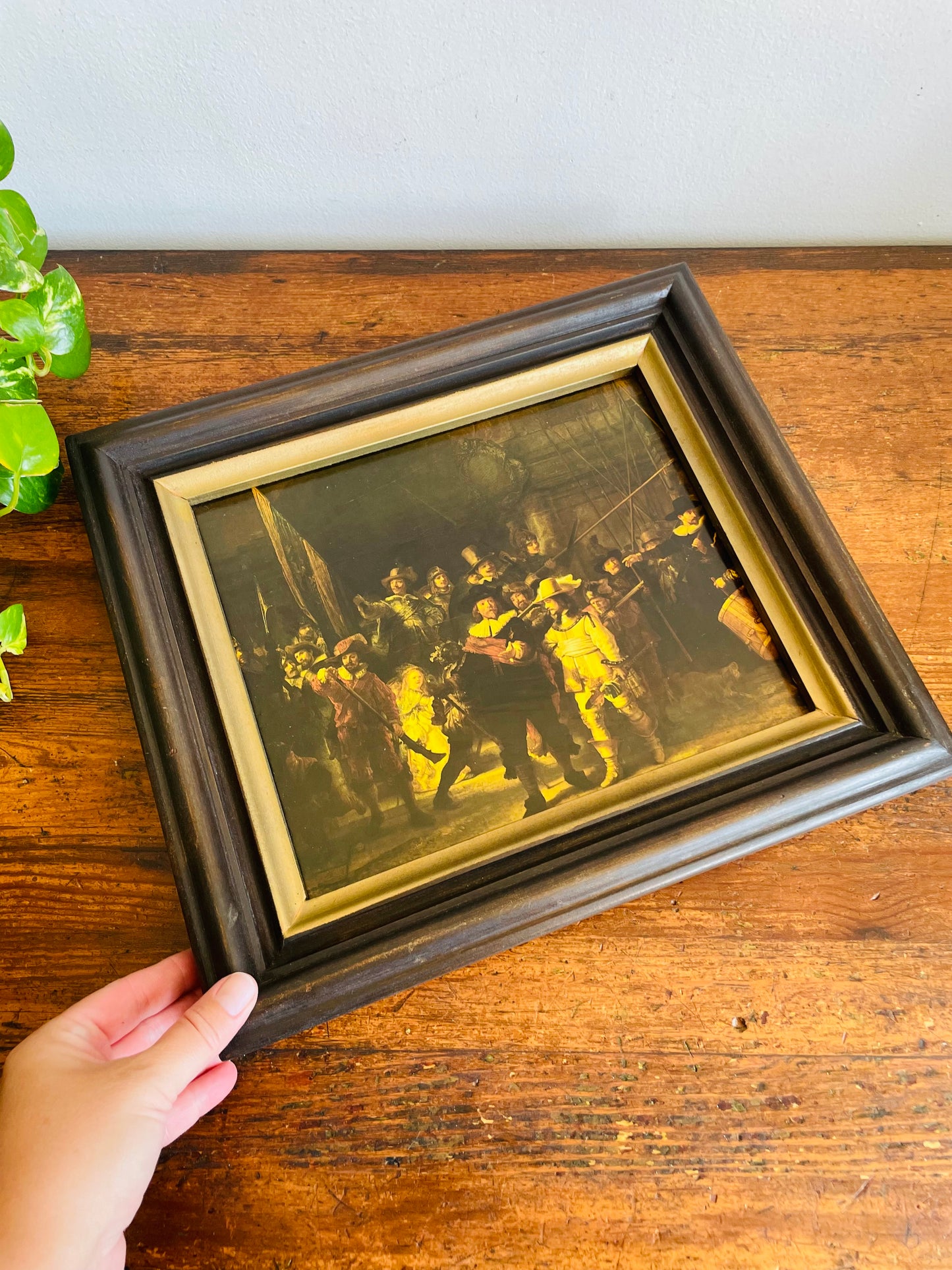 Vintage Framed Reproduction Print Picture - The Night Watch by Dutch Artist Rembrandt van Rijn - Rijksmuseum Amsterdam