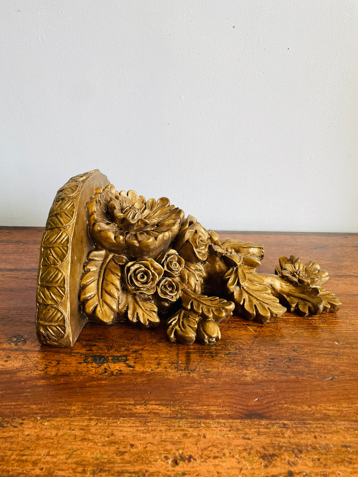 Vintage Gold Wall Floating Hanging Wall Shelf with Ornate Flower and Hummingbird Design