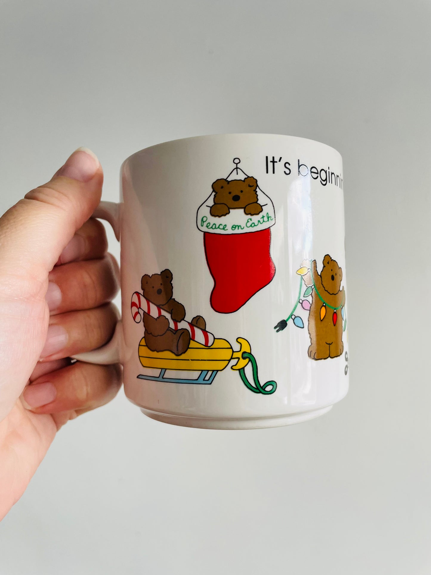 Russ Berrie & Co. Inc. Teddy Bear Mug - It's Beginning to Look a lot Like Christmas - Made in Korea